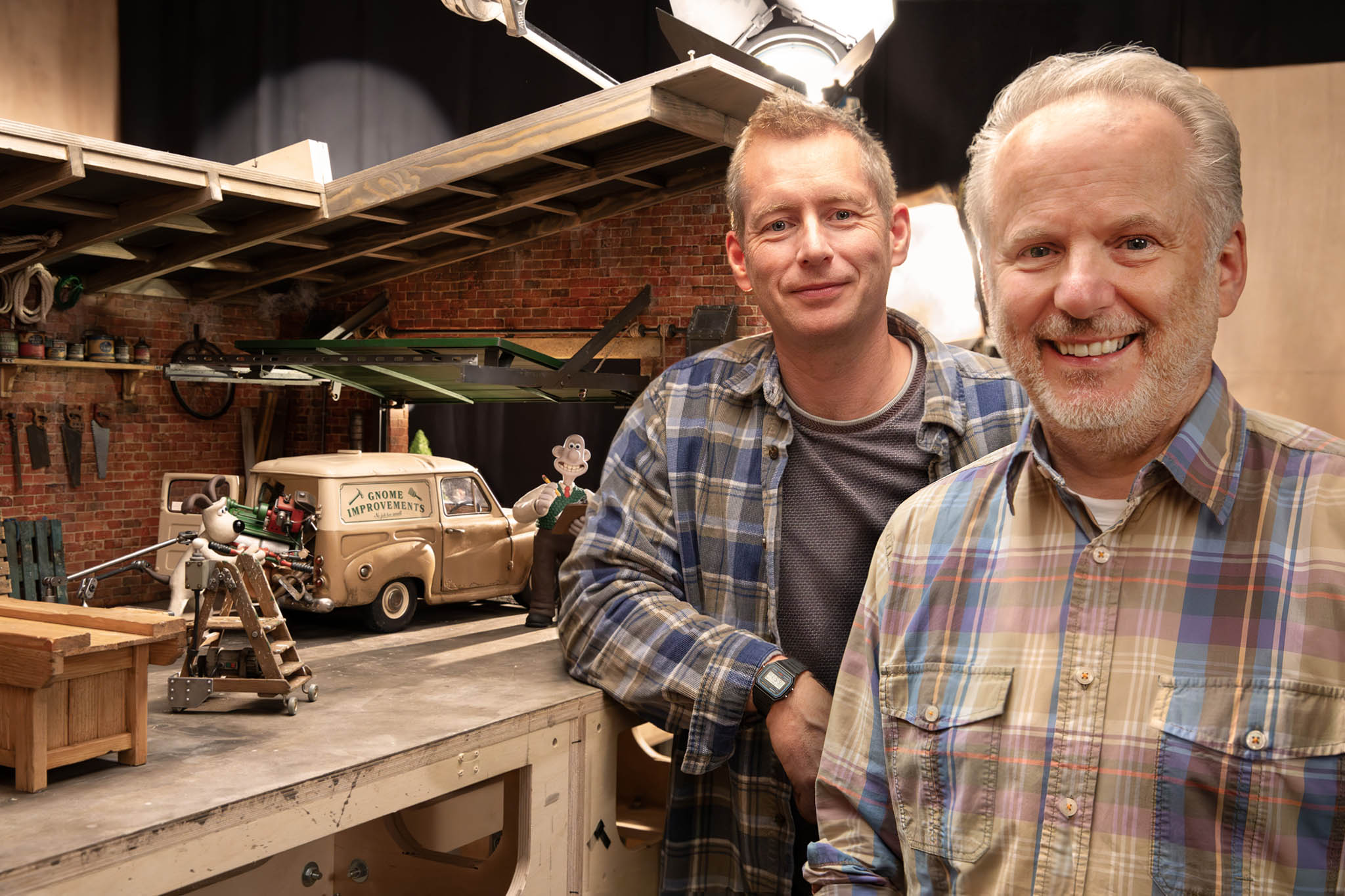 Men behind the moulding: Merlin Crossingham and Nick Park on the ‘Vengeance Most Fowl’ set