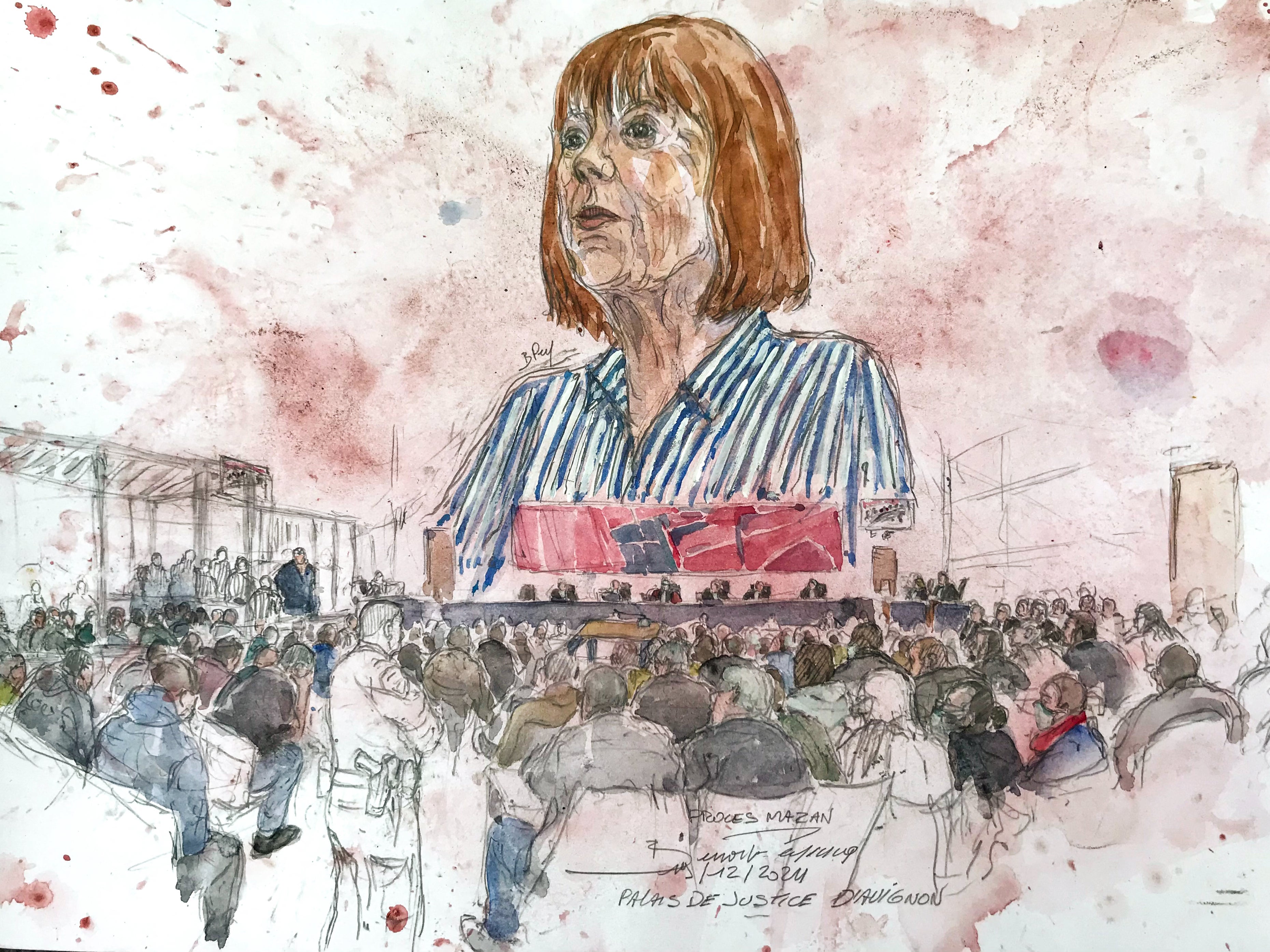 A court sketch made in Avignon shows Gisèle Pelicot during the hearing of the verdict