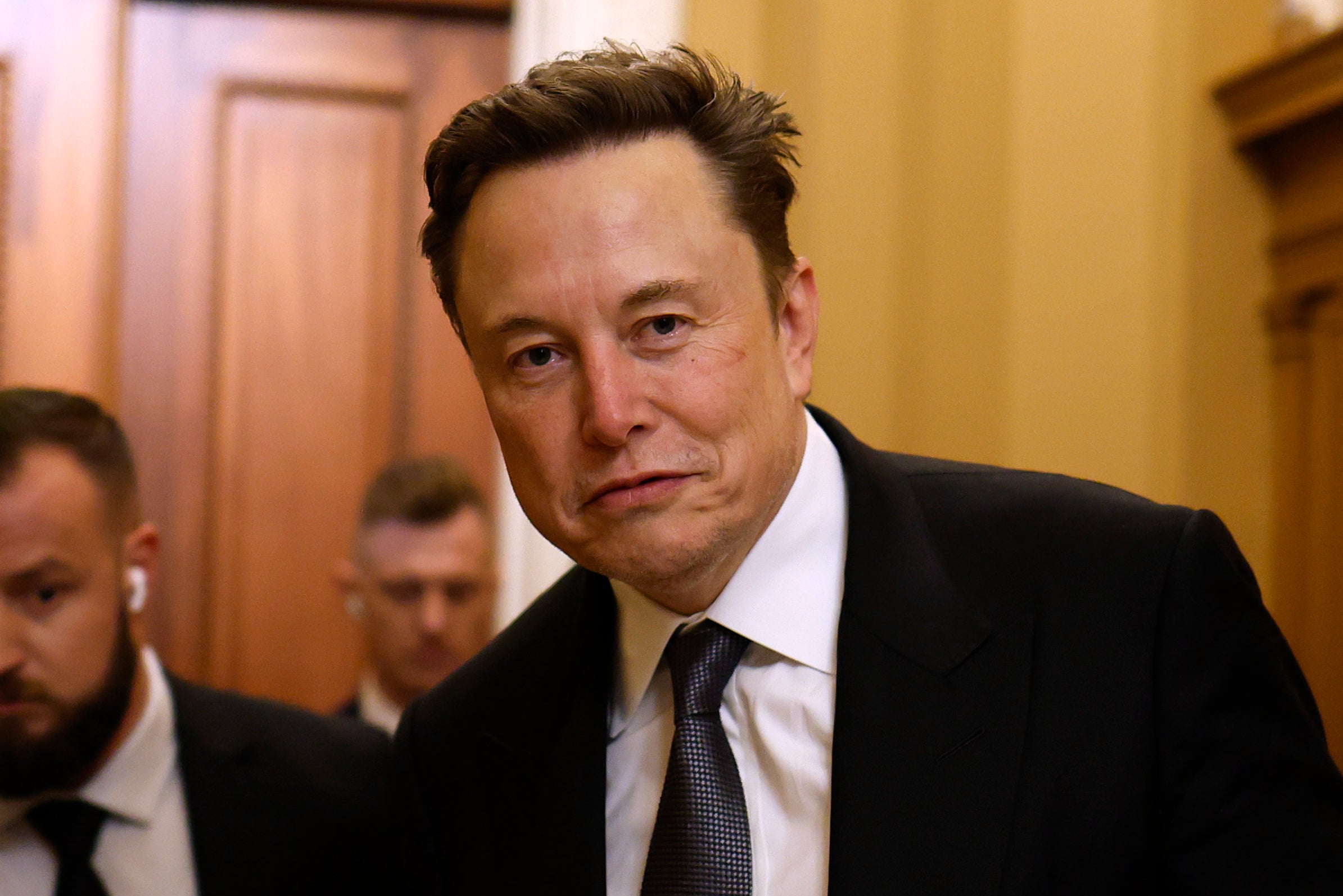 Tesla CEO Elon Musk, Co-Chair of the newly announced Department of Government Efficiency (DOGE), arrives on Capitol Hill on December 05, 2024 in Washington, DC