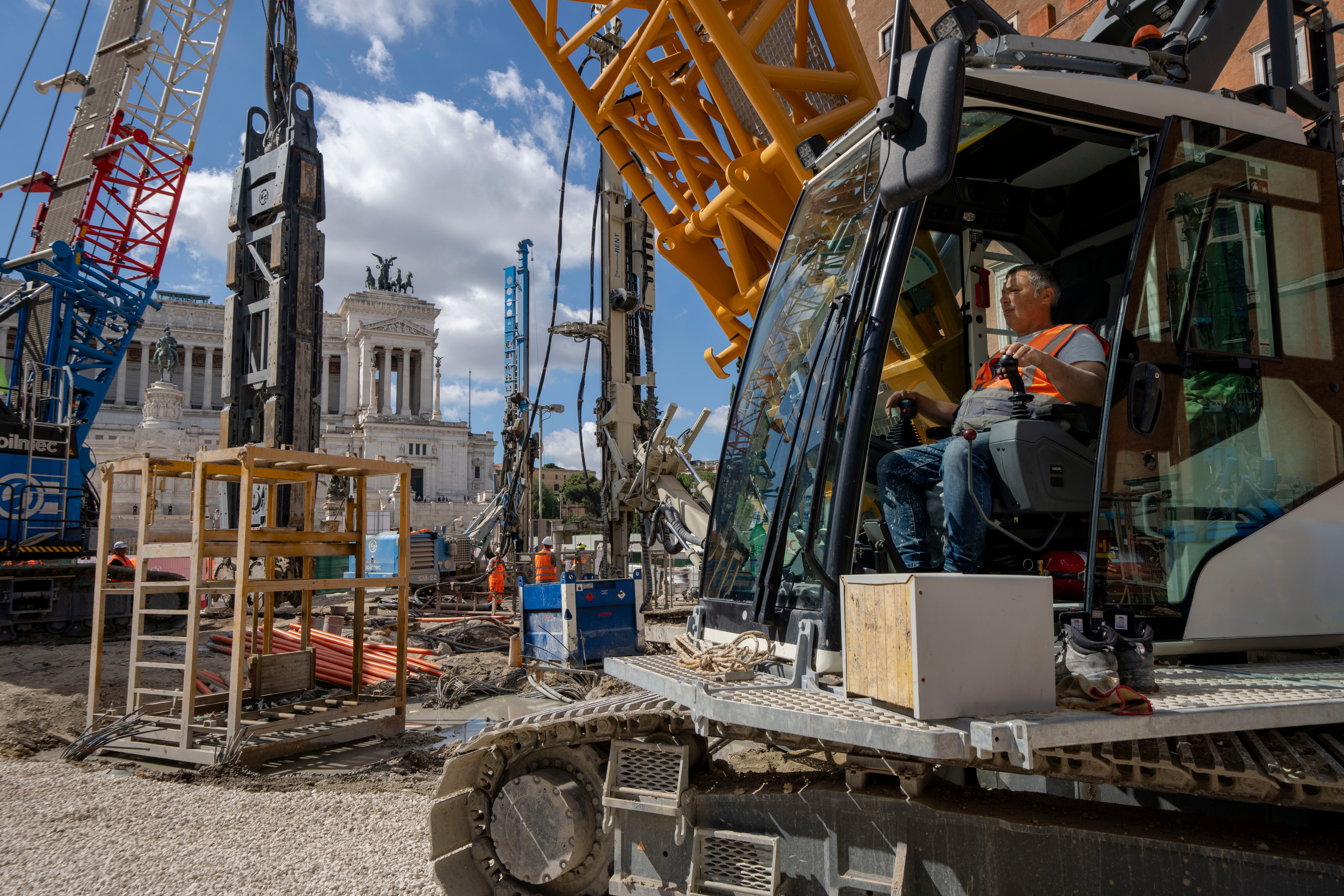 A view of the construction site of the new 25.5-kilometer Metro C subway main hub in Piazza Venezia in central Rome