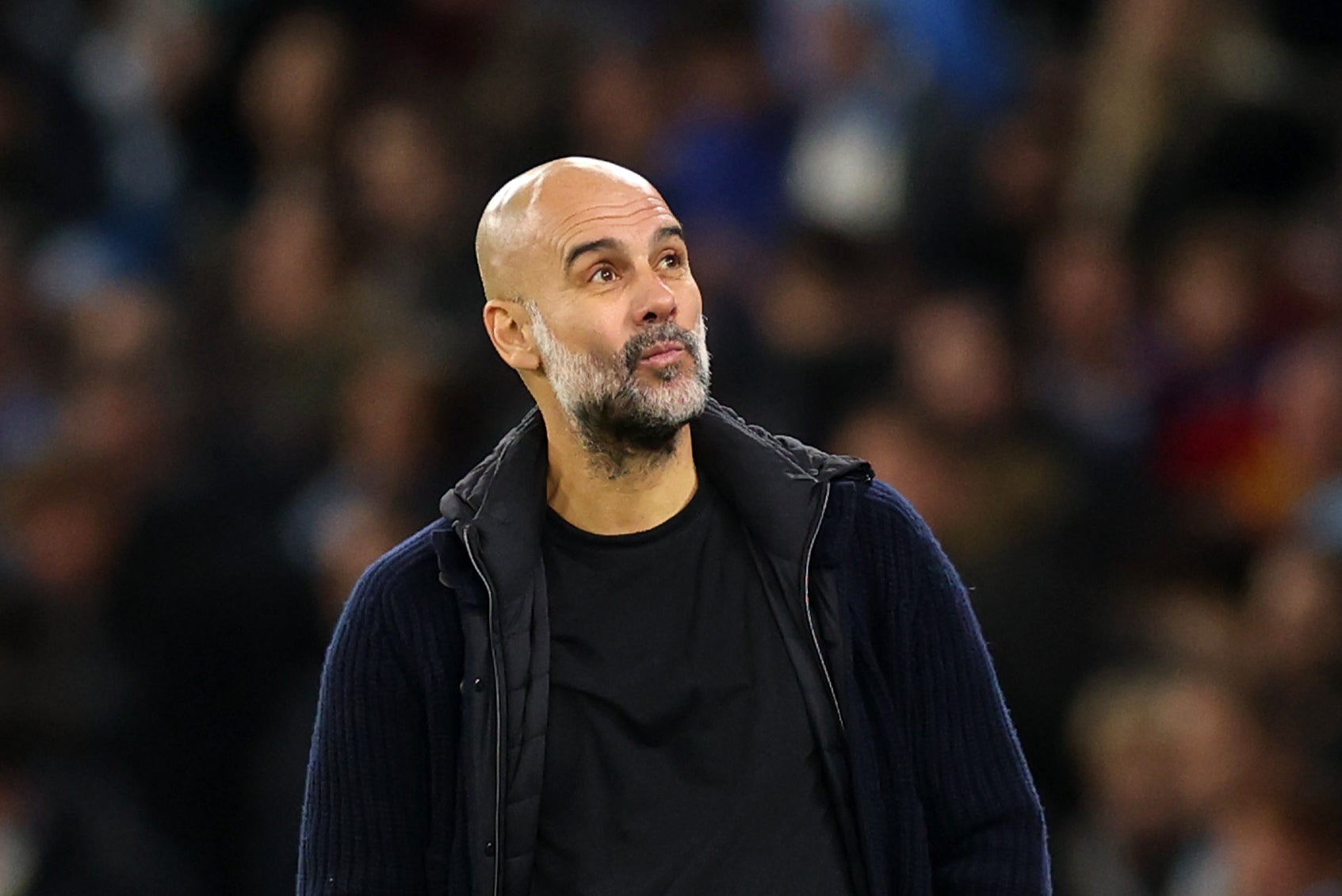 Pep Guardiola looks dejected during Manchester City’s surprise crisis