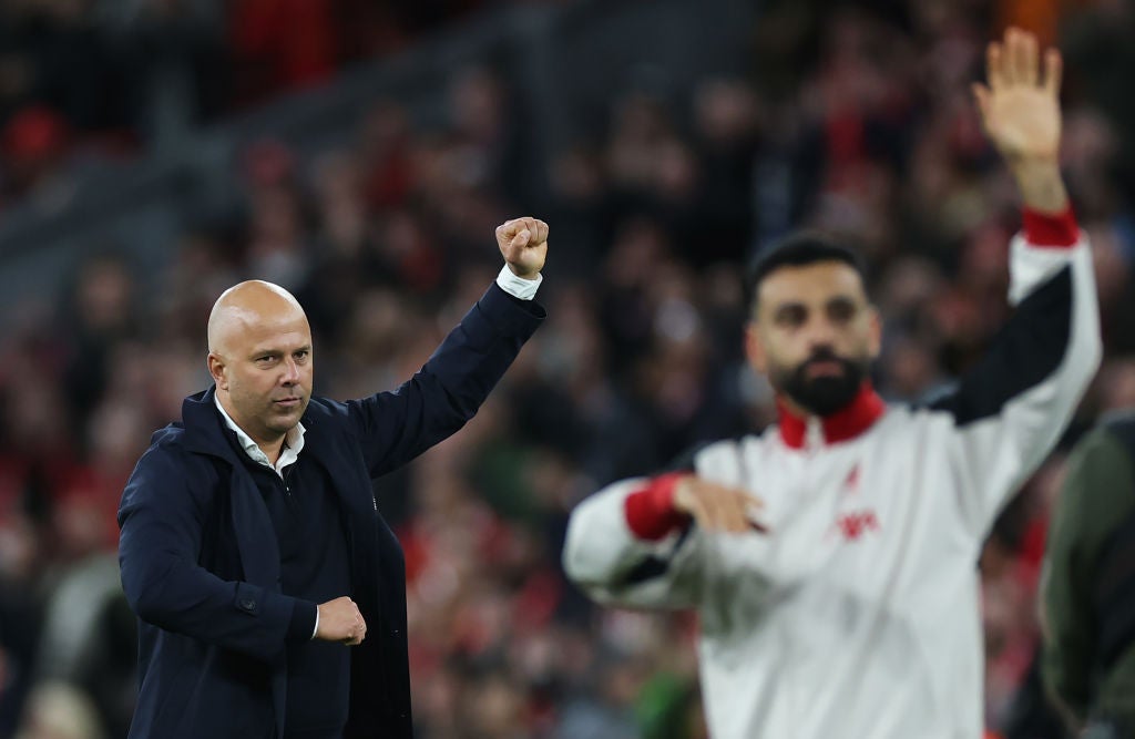 Arne Slot, celebrates after Liverpool beat Manchester City in the Premier League at Anfield on 1 December, 2024