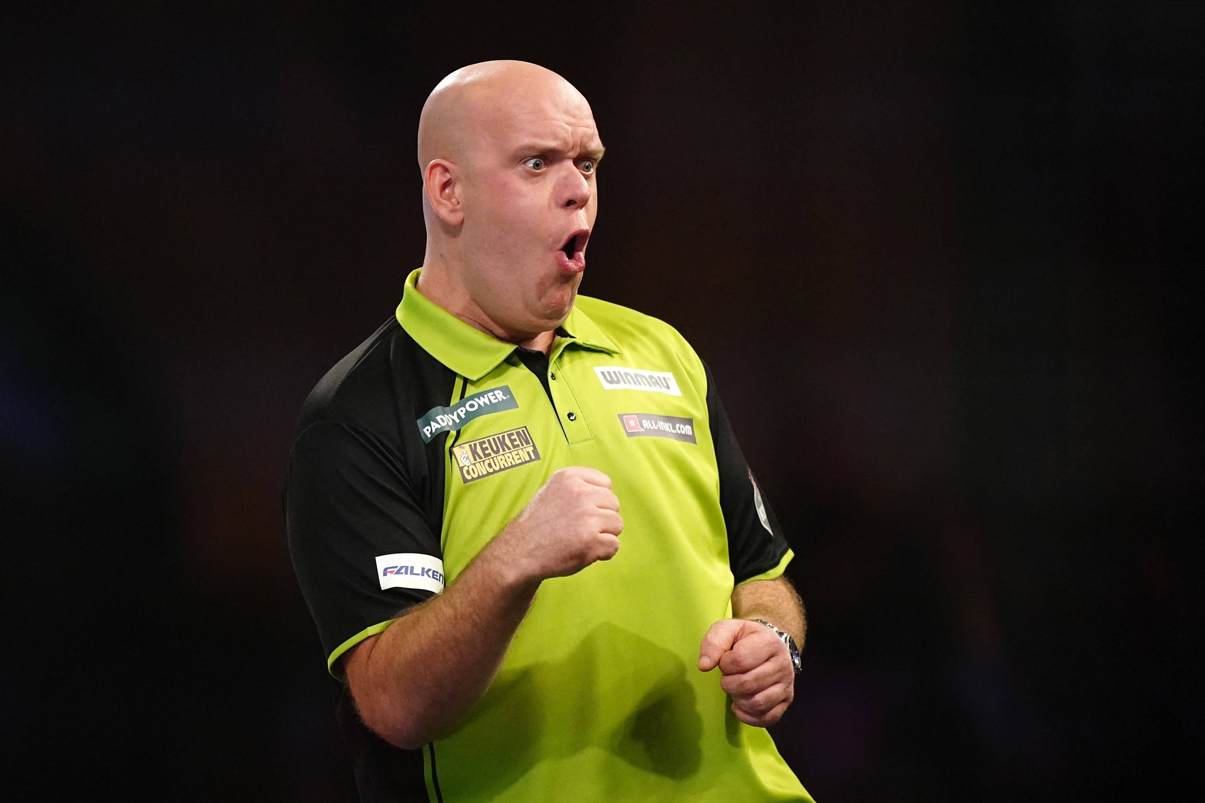 Michael van Gerwen celebrates winning a leg during his World Championship victory over James Hurrell (Zac Goodwin/PA)