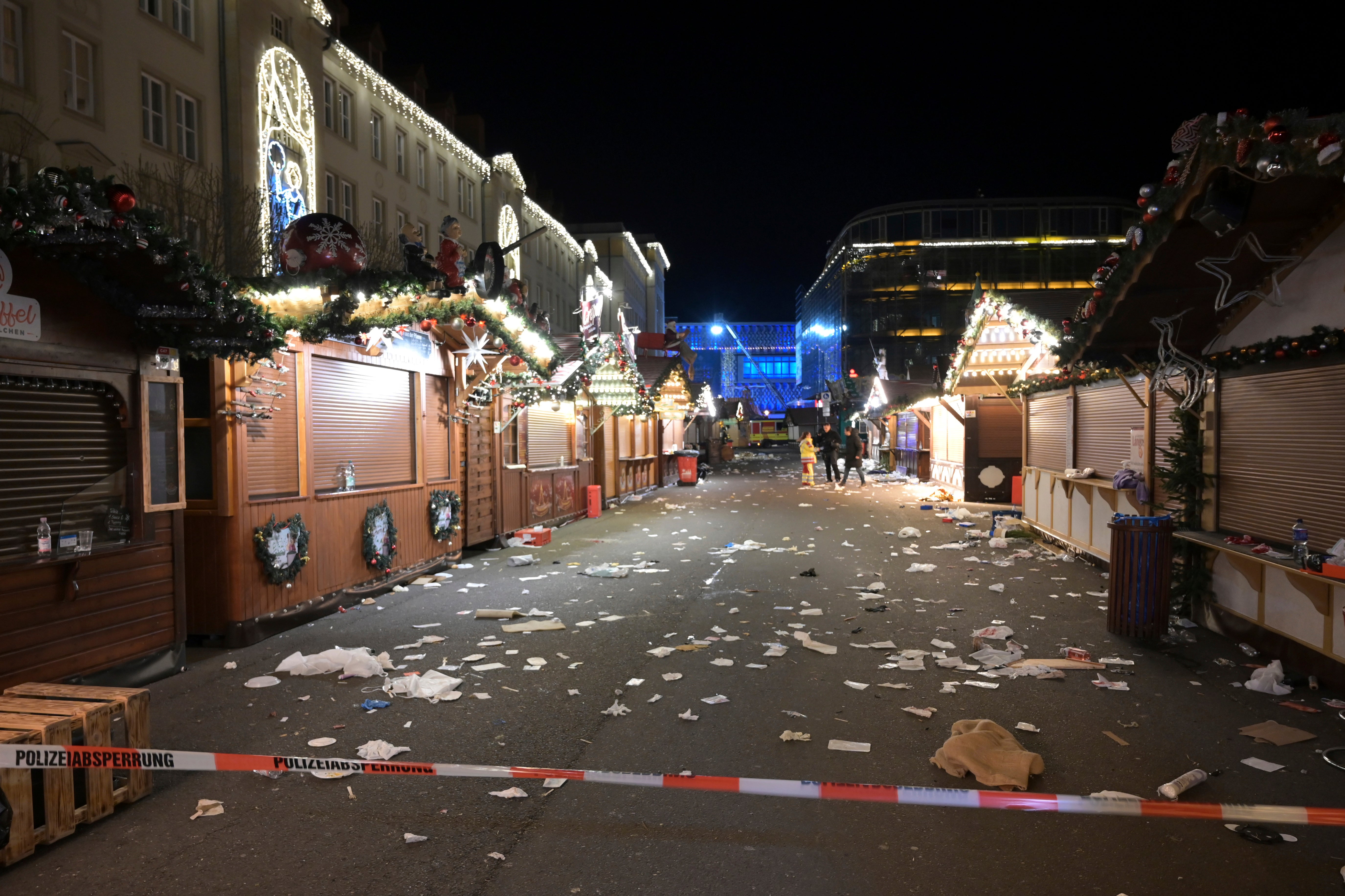 The cordoned-off Christmas market on Friday night