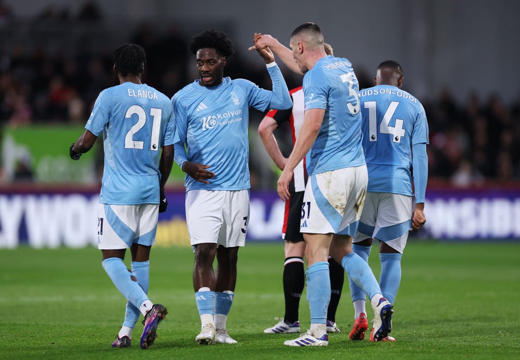 Ola Aina of Nottingham Forest celebrates scoring his team's first goal