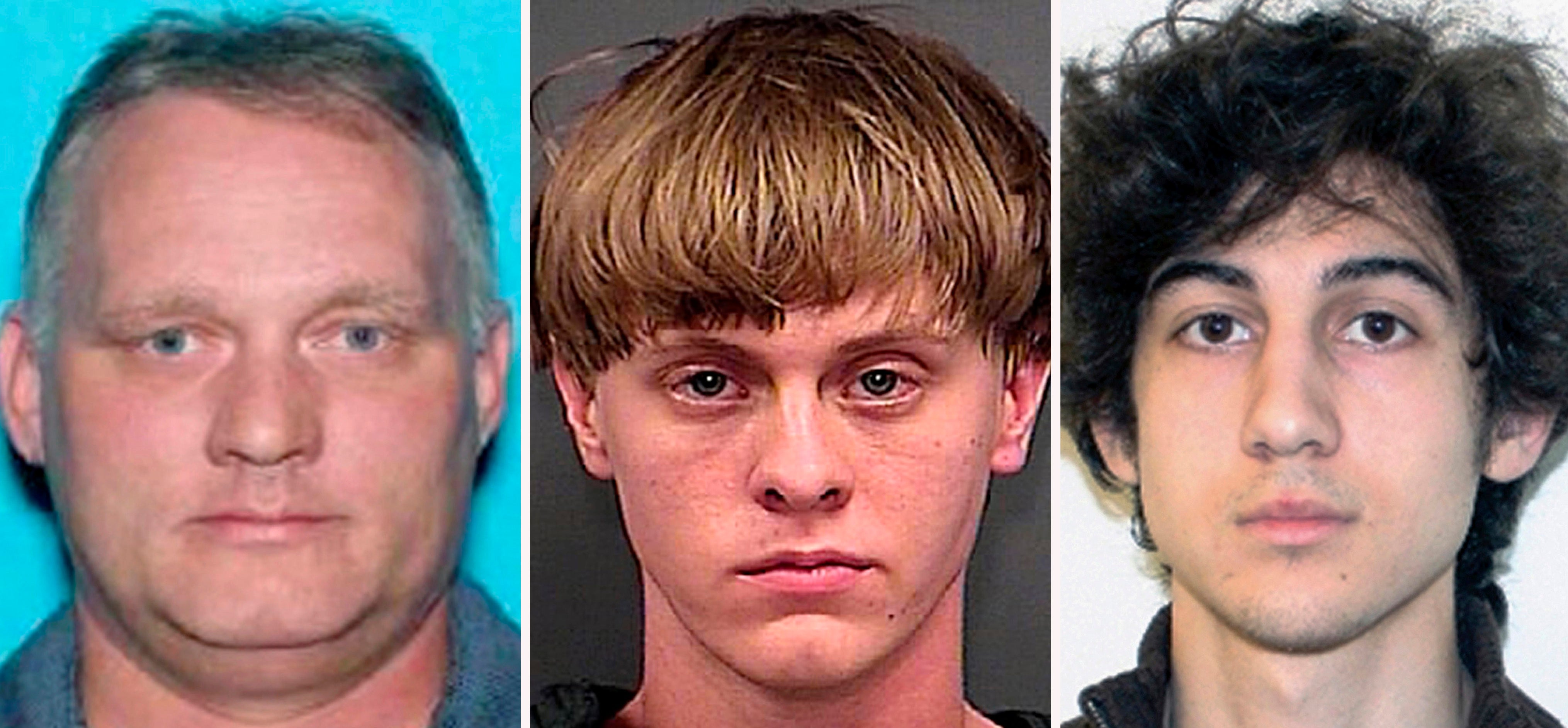 Death sentences remain for Robert Bowers, Dylann Roof, and Dzhokhar Tsarnaev (left to right)