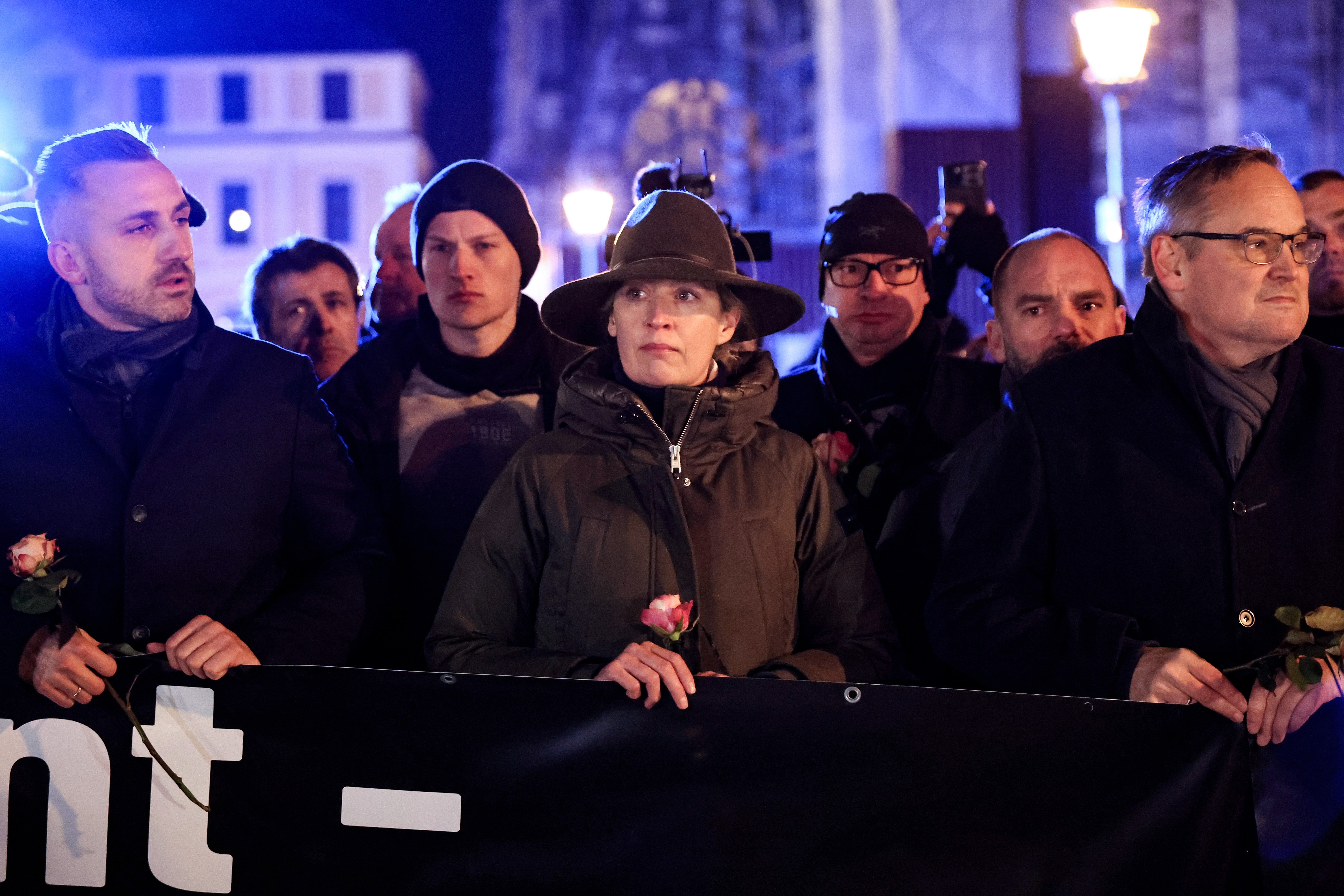 Alternative for Germany co-chair Alice Weidel attends a gathering in Magdeburg on Monday