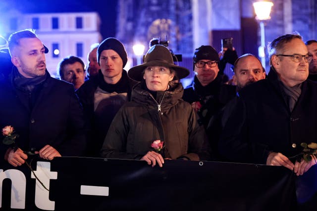 <p>Alternative for Germany co-chair Alice Weidel attends a gathering in Magdeburg on Monday</p>