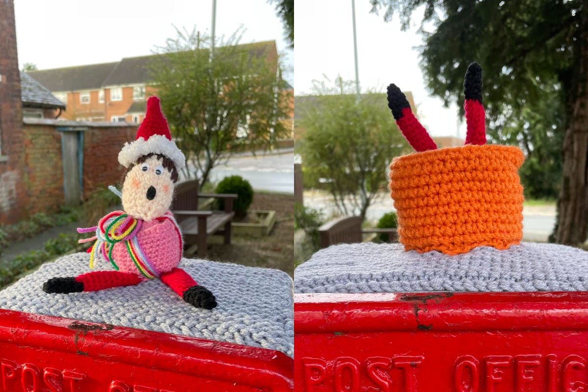 A mischievous crocheted elf has been spreading festive joy across December (Brough Yarn Bombers/PA)