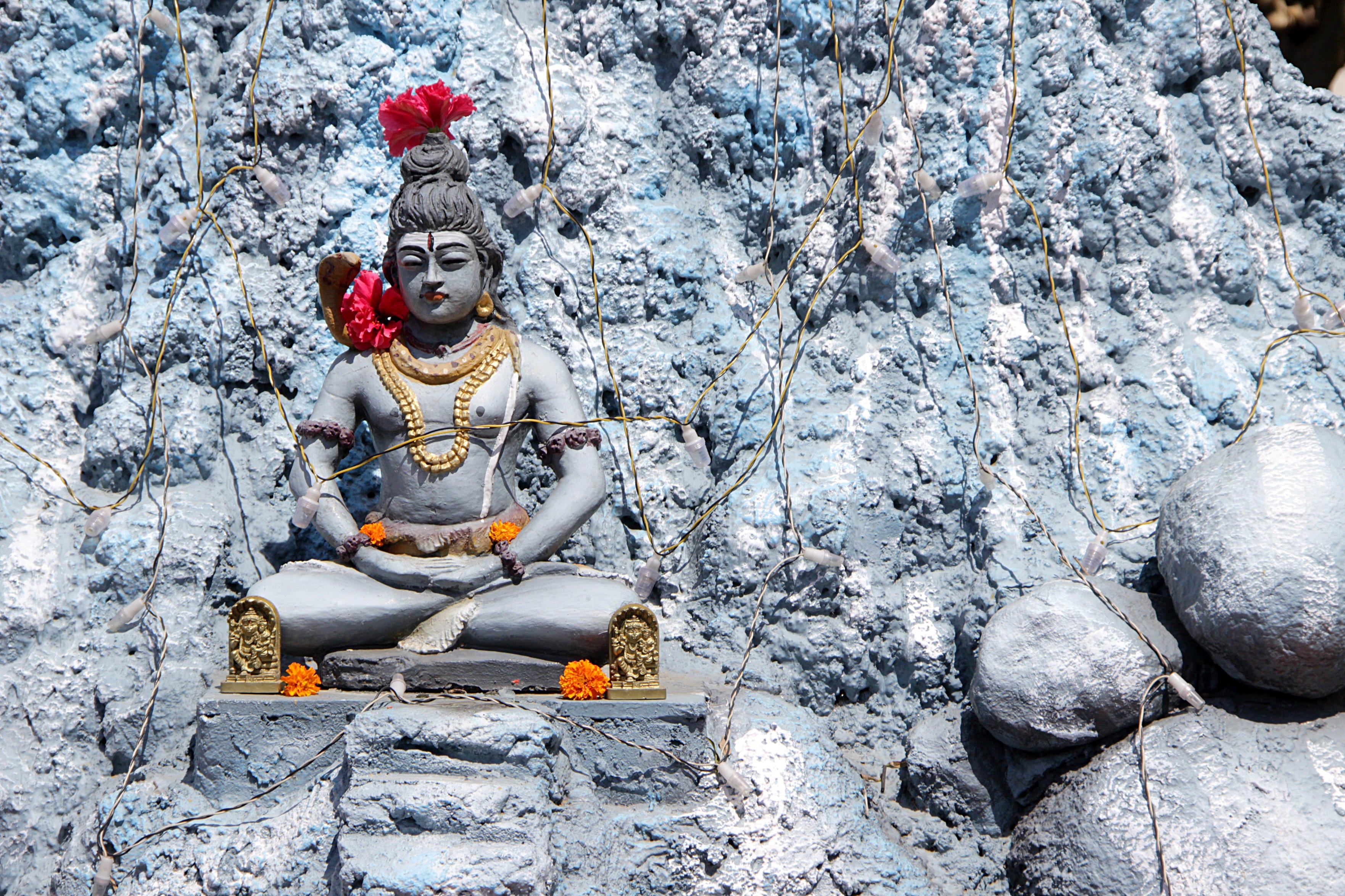 Statue of Lord Shiva sitting in penance stance at Amba Bhavani Temple, Bengaluru, Karnataka, India, Asia