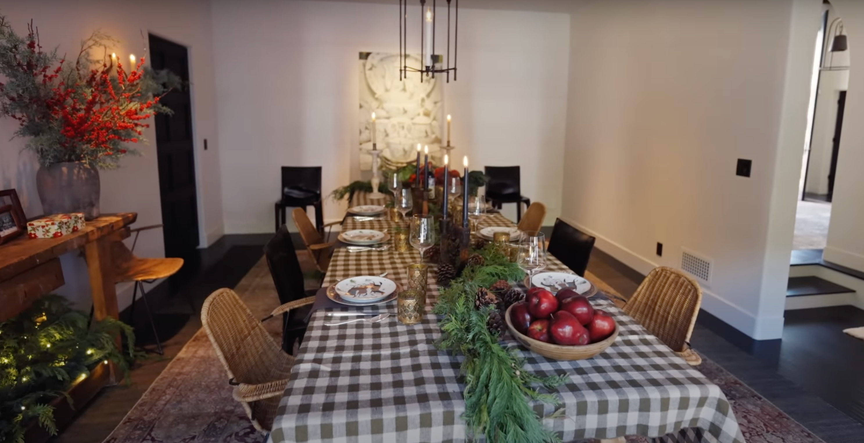 Jenner’s dining room table, complete with a Hermès dining set