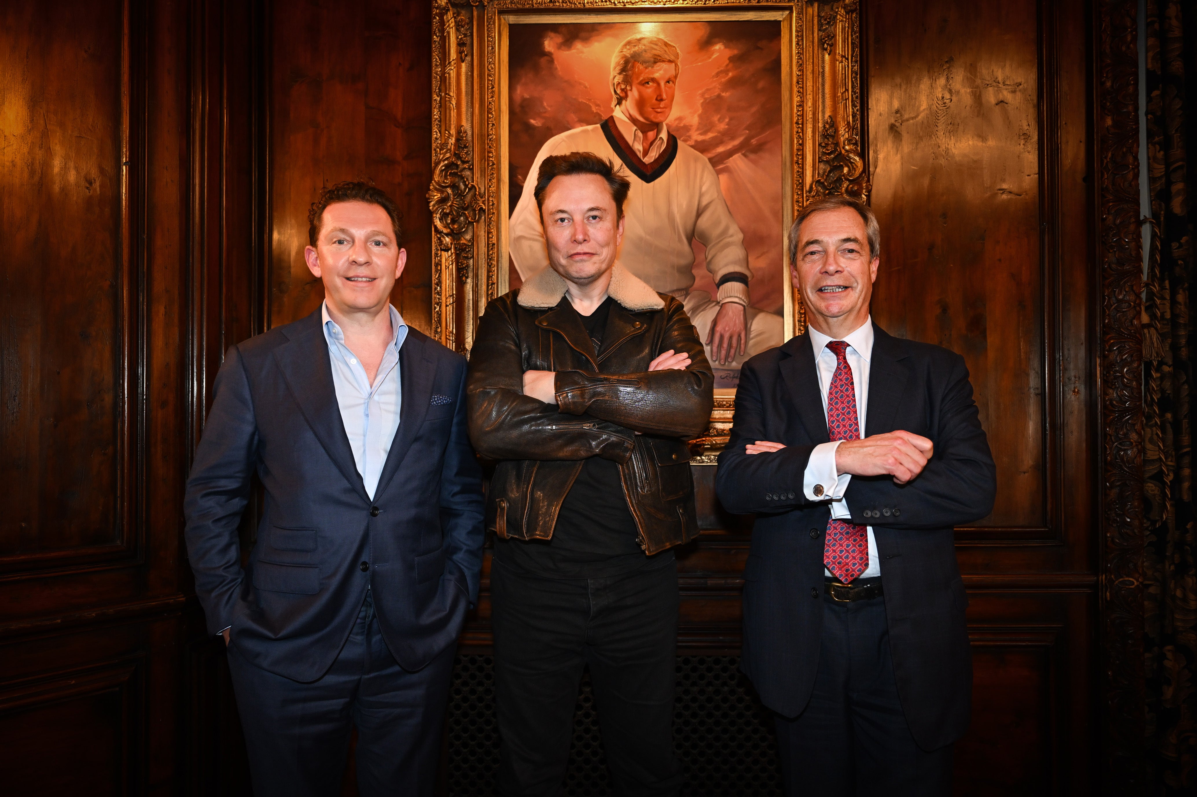 Nigel Farage and Reform UK treasurer Nick Candy with Elon Musk at Mar-A-Lago, the Florida home of US President-elect Donald Trump (Reform UK/PA)