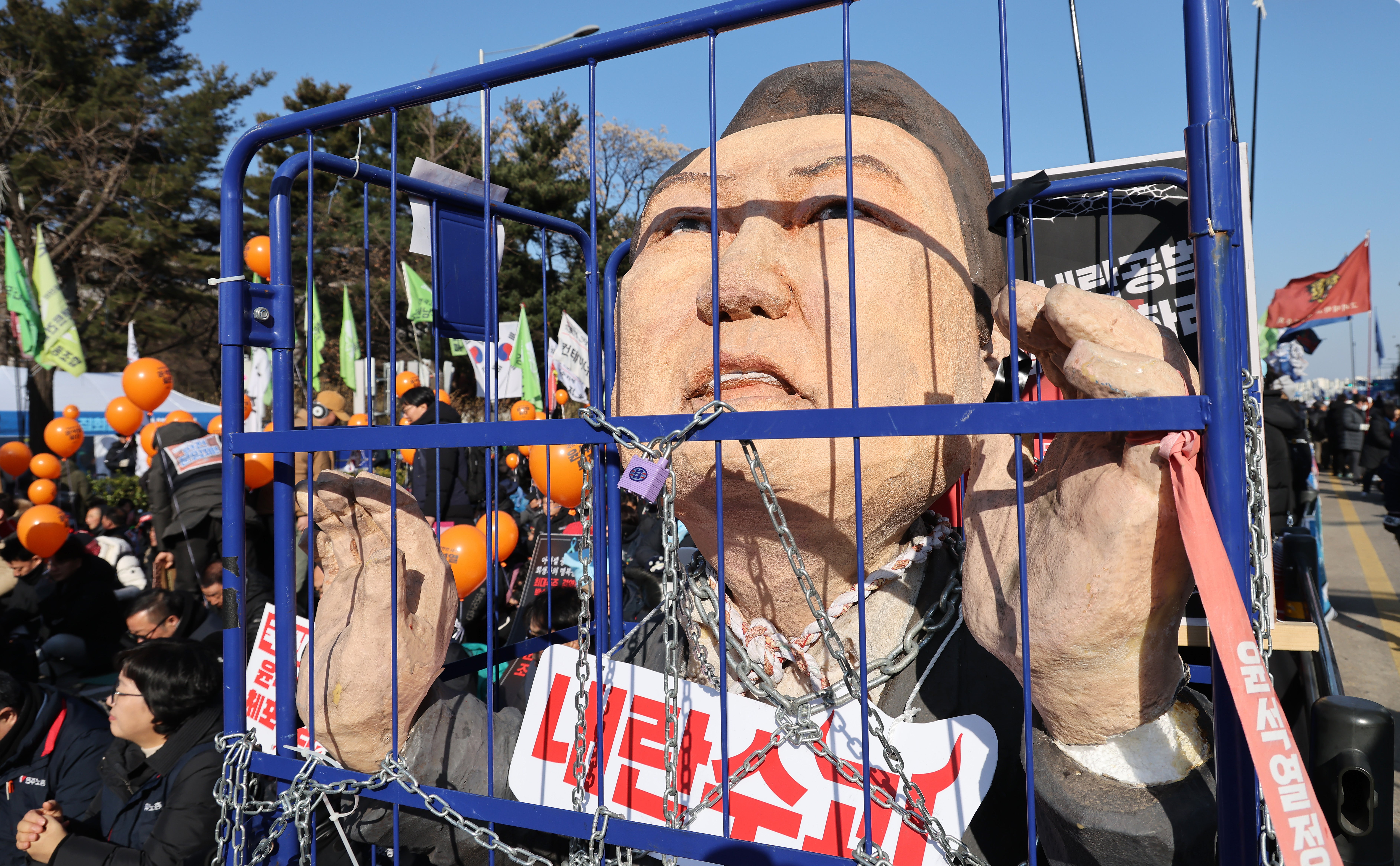 Protesters call for the impeachment of South Korean President Yoon Suk Yeol in front of National Assembly on December 14, 2024 in Seoul