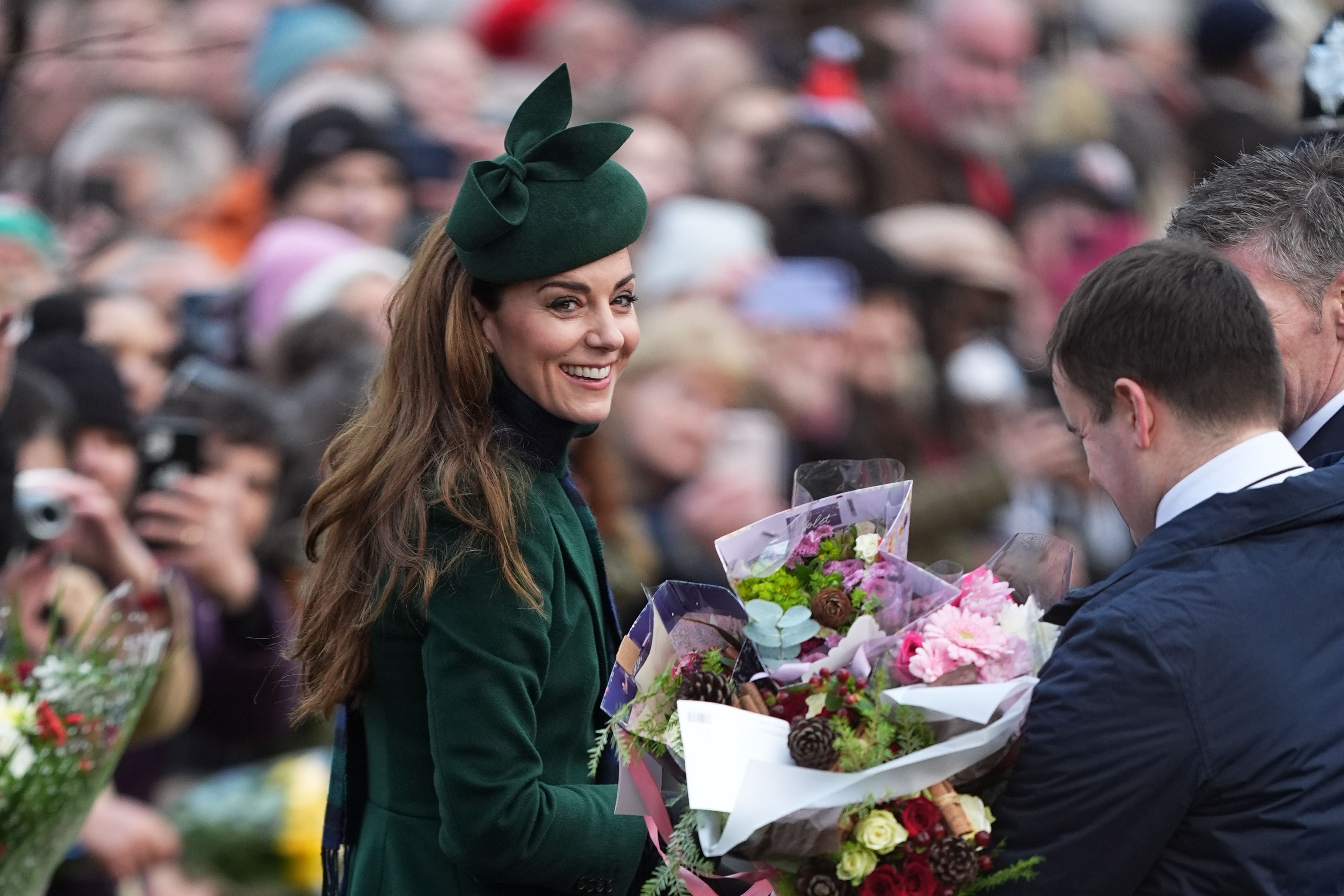 The Princess of Wales speaks to members of the public following the Christmas Day church service at St Mary Magdalene Church in Sandringham (Aaron Chown/PA)