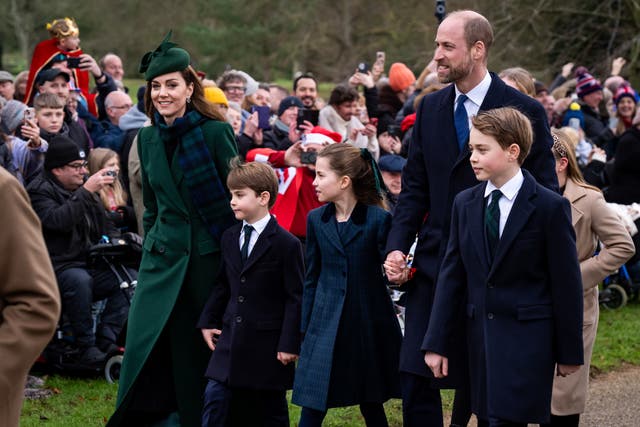 <p>The Princess of Wales, Prince Louis, Princess Charlotte, the Prince of Wales, and Prince George attending the Christmas Day morning church service at St Mary Magdalene Church in Sandringham, Norfolk</p>