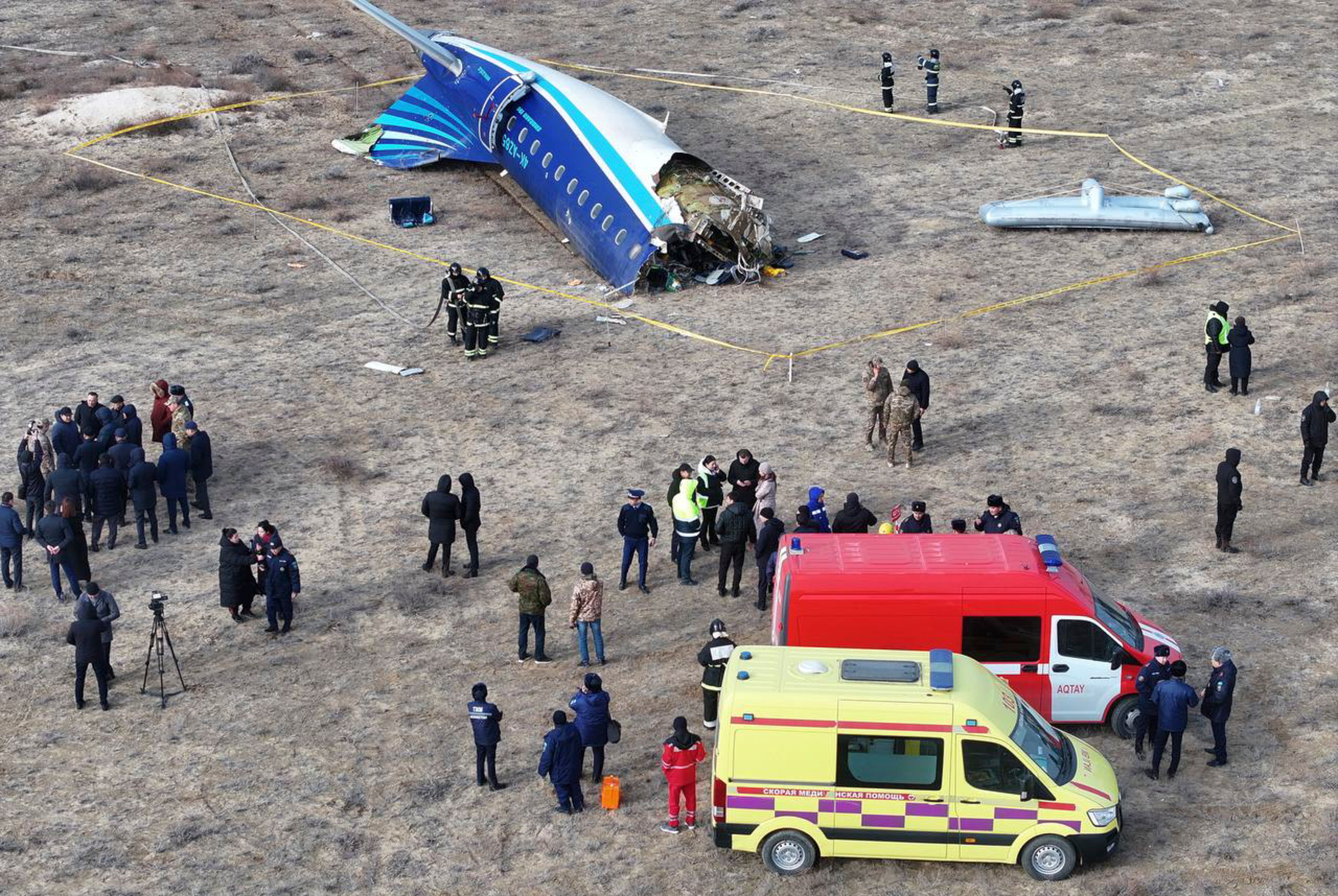 The rear of the crashed plane in Aktau, Kazakhstan