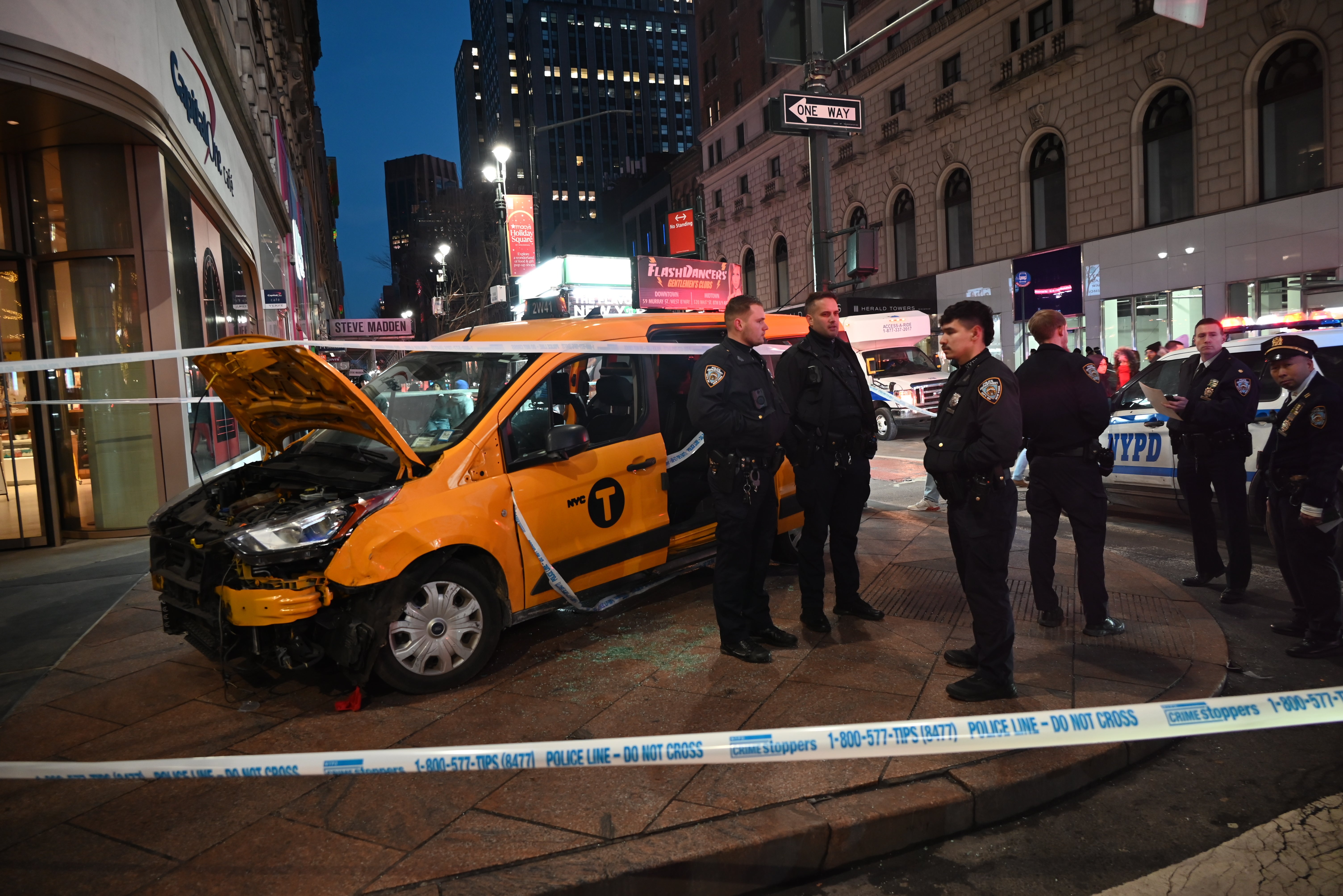 Several people were injured after the taxi mounted the sidewalk and crashed into pedestrians