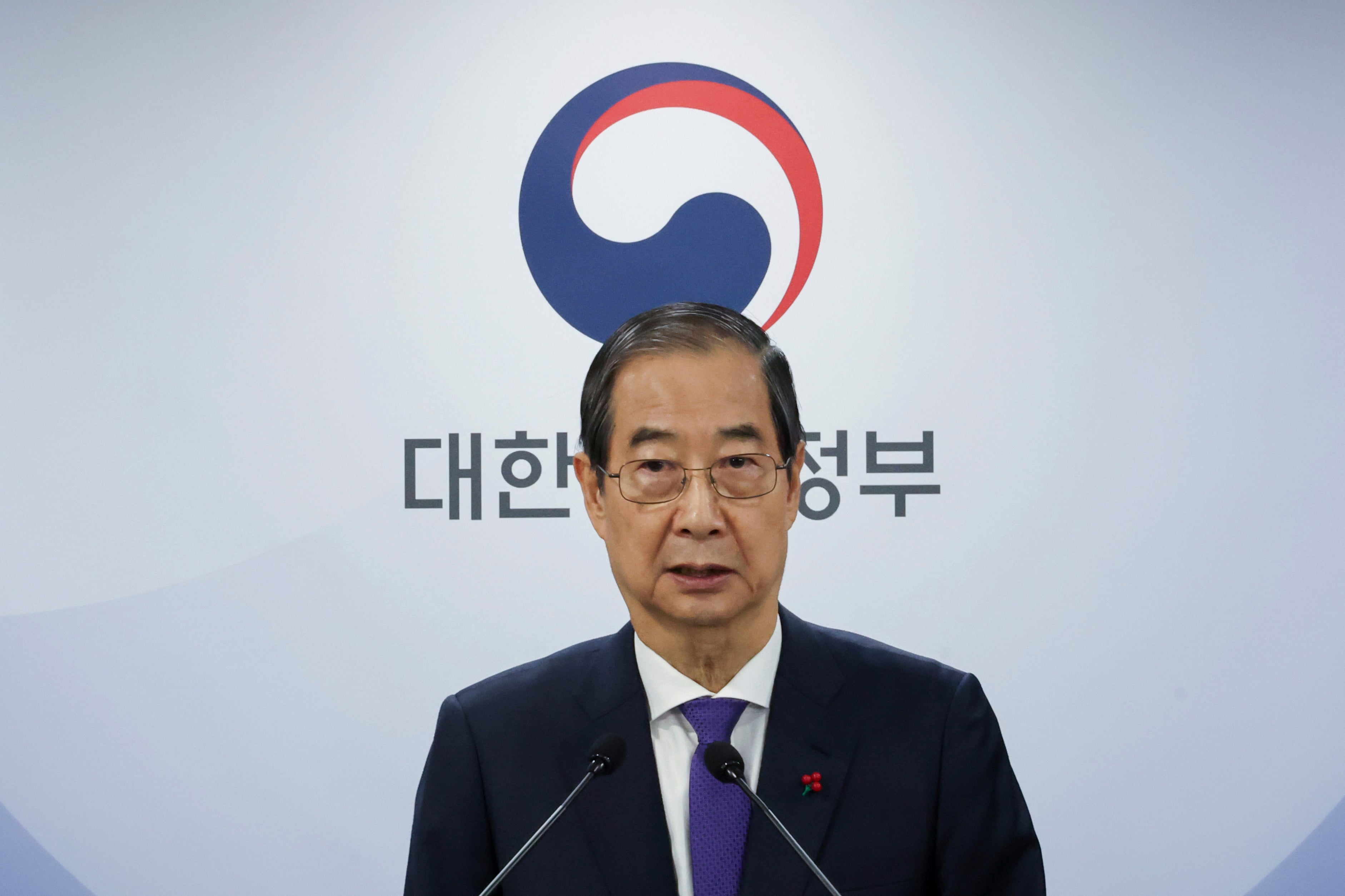 South Korea’s acting president Han Duck Soo speaks at the government complex in Seoul on 26 December 2024