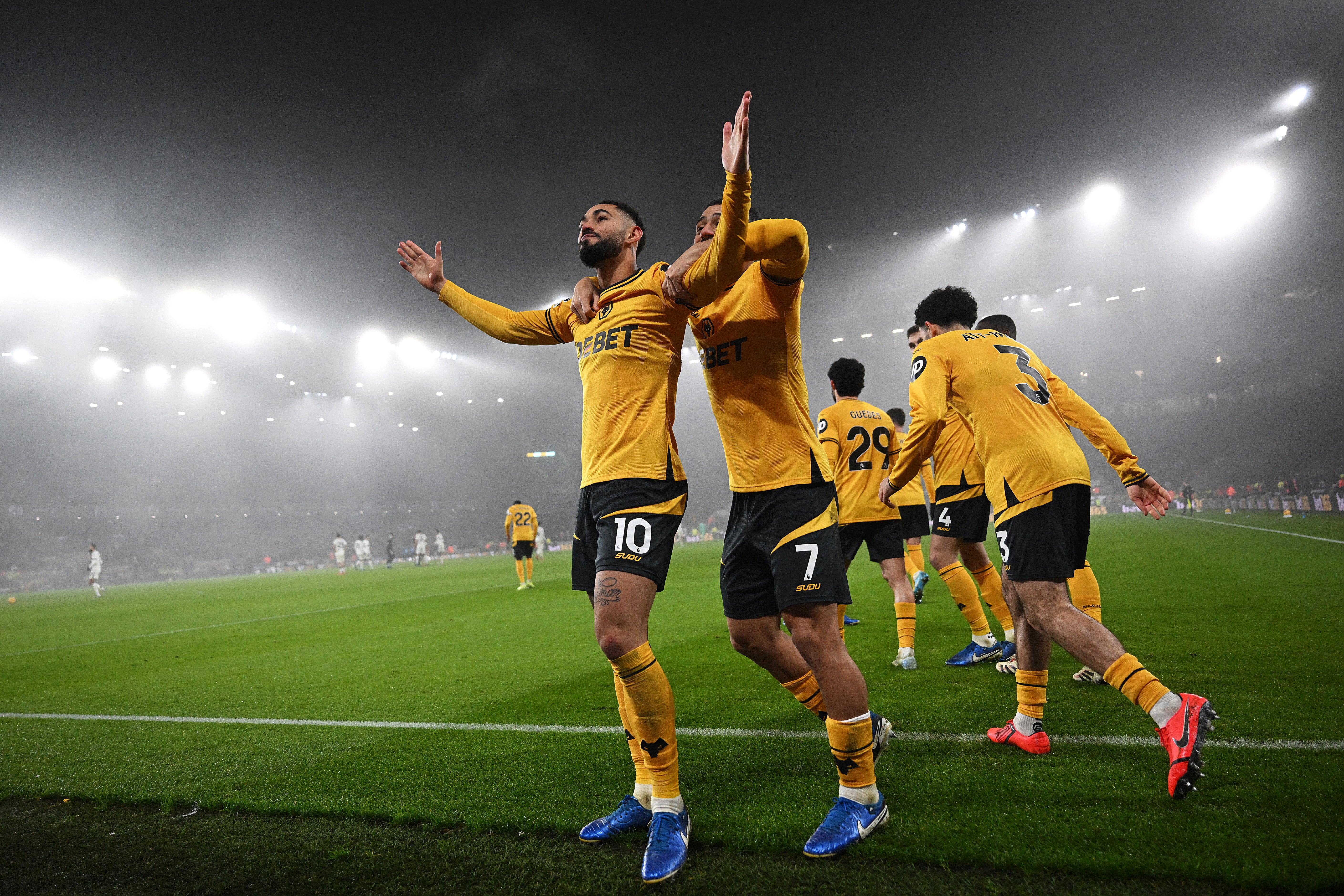 Matheus Cunha celebrates with the Wolves supporters