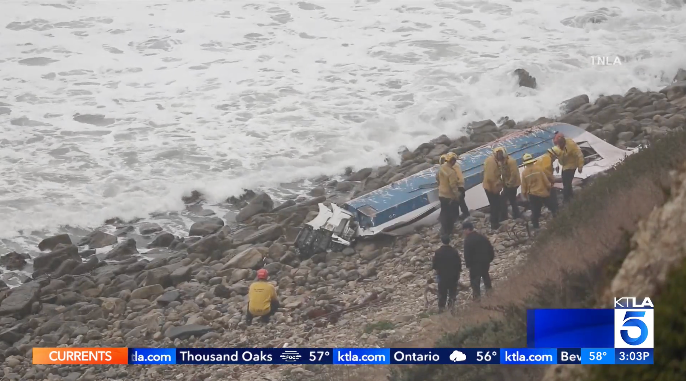 A human leg washed up along a Southern California beach shortly after an overturned boat was found near by