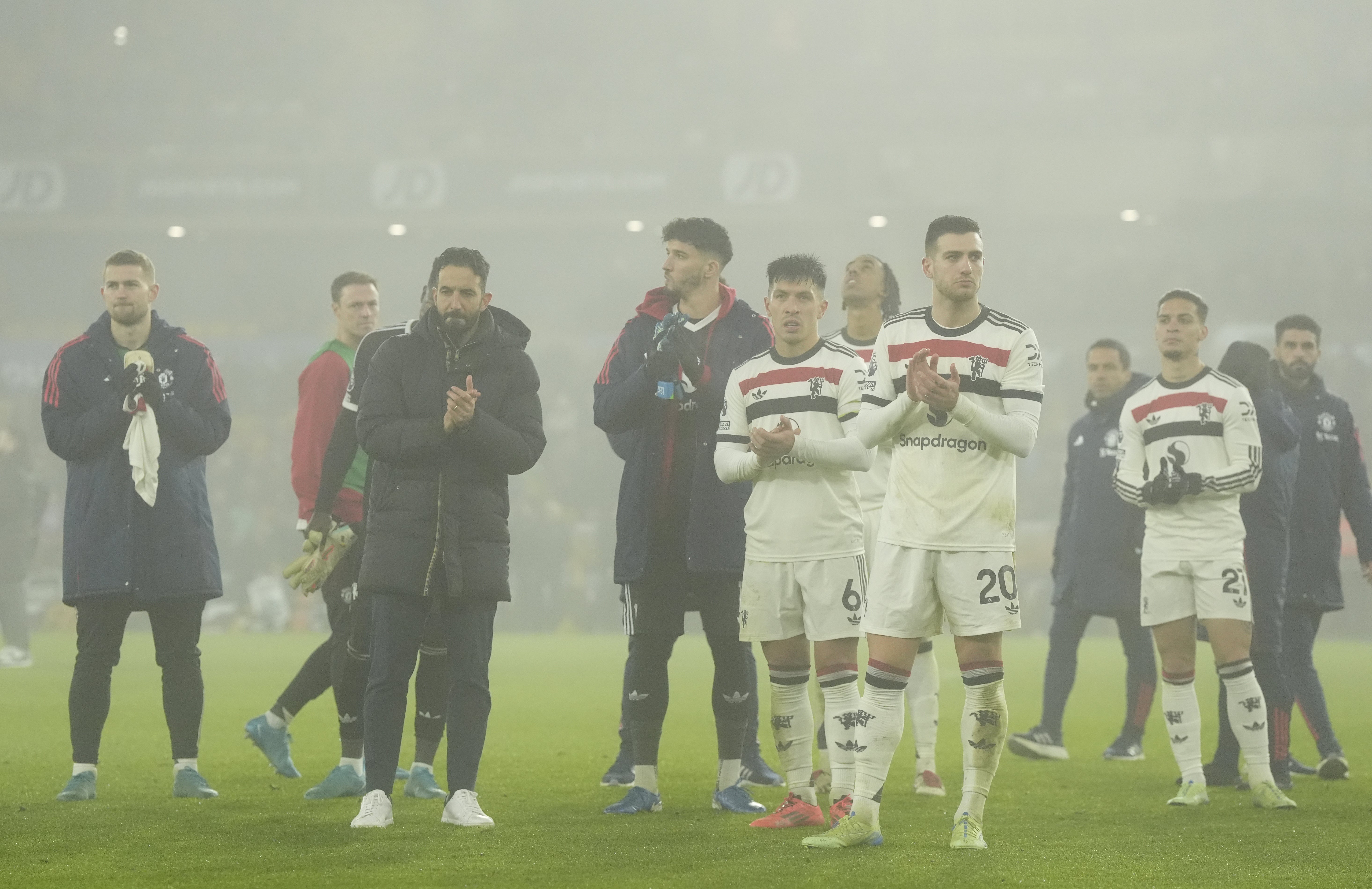 Ruben Amorim (second left) and his players applaud the fans (Nick Potts/PA)