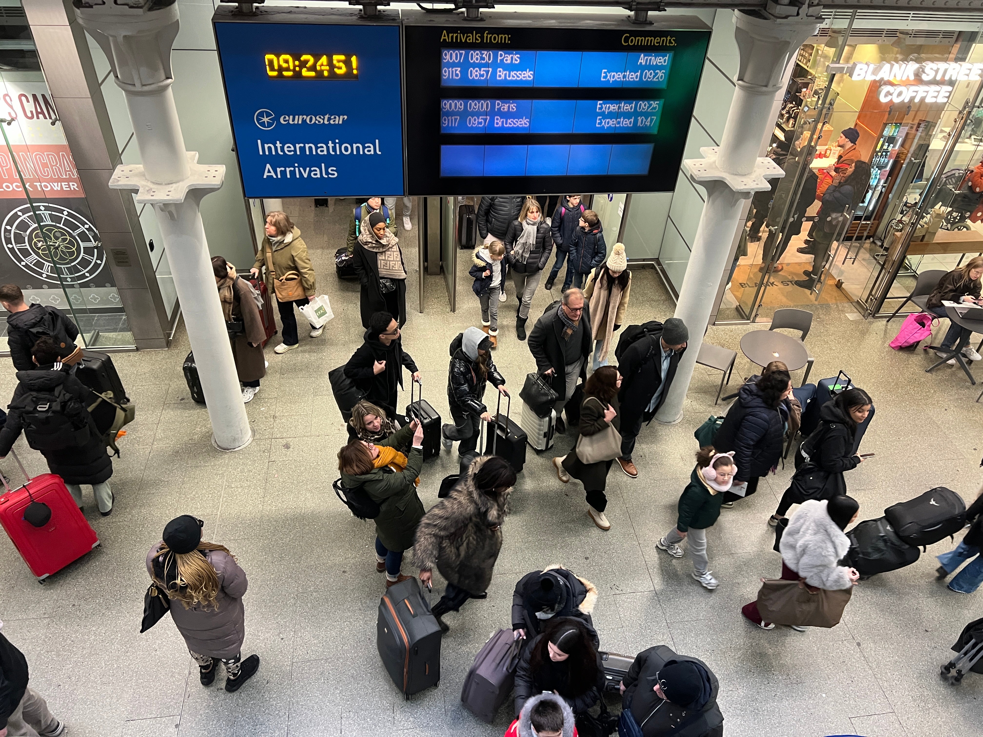 Late arrivals: Passengers from Paris arriving at London St Pancras International almost an hour late