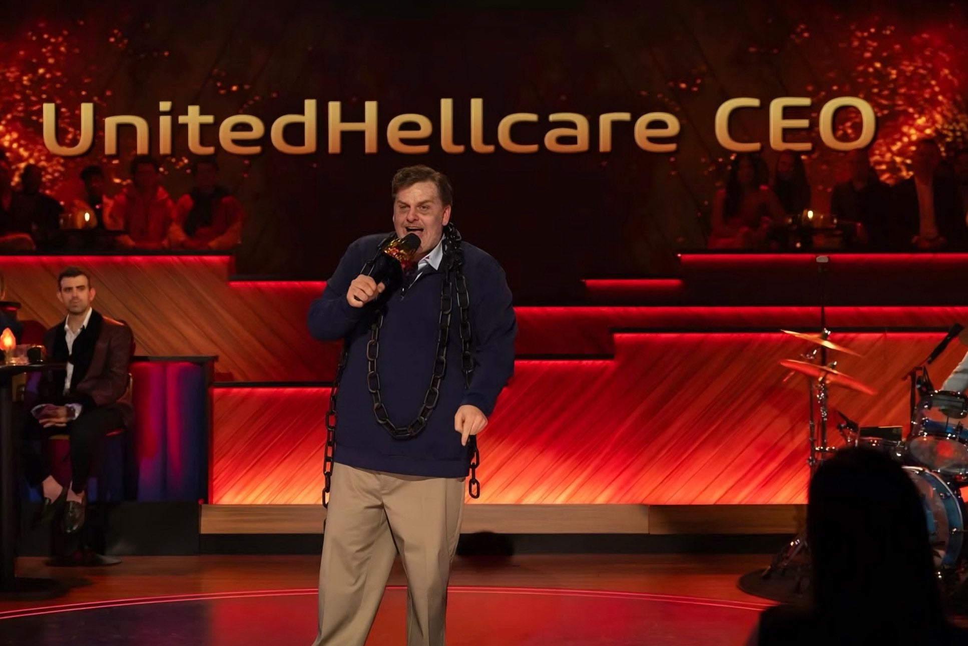 Tim Dillon performing as the ‘ghost’ of UnitedHealthcare CEO Brian Thompson at Netflix’s 'Torching 2024: A Roast of the Year’