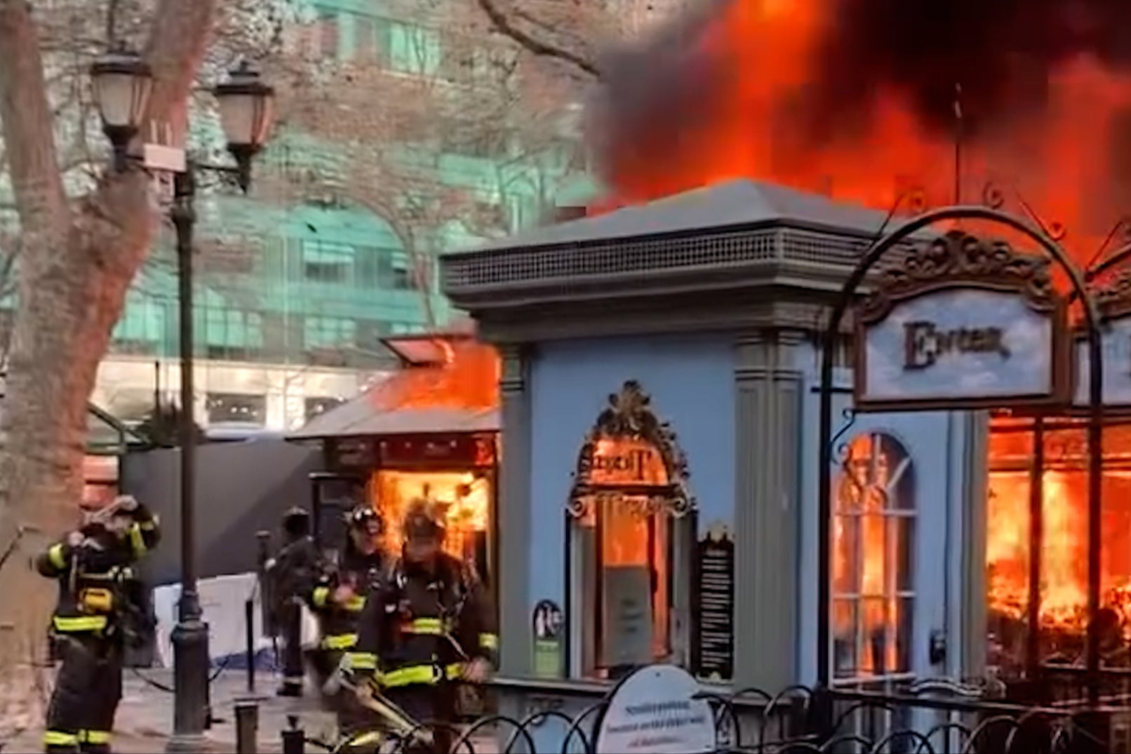 Fire erupted at the holiday market Friday morning