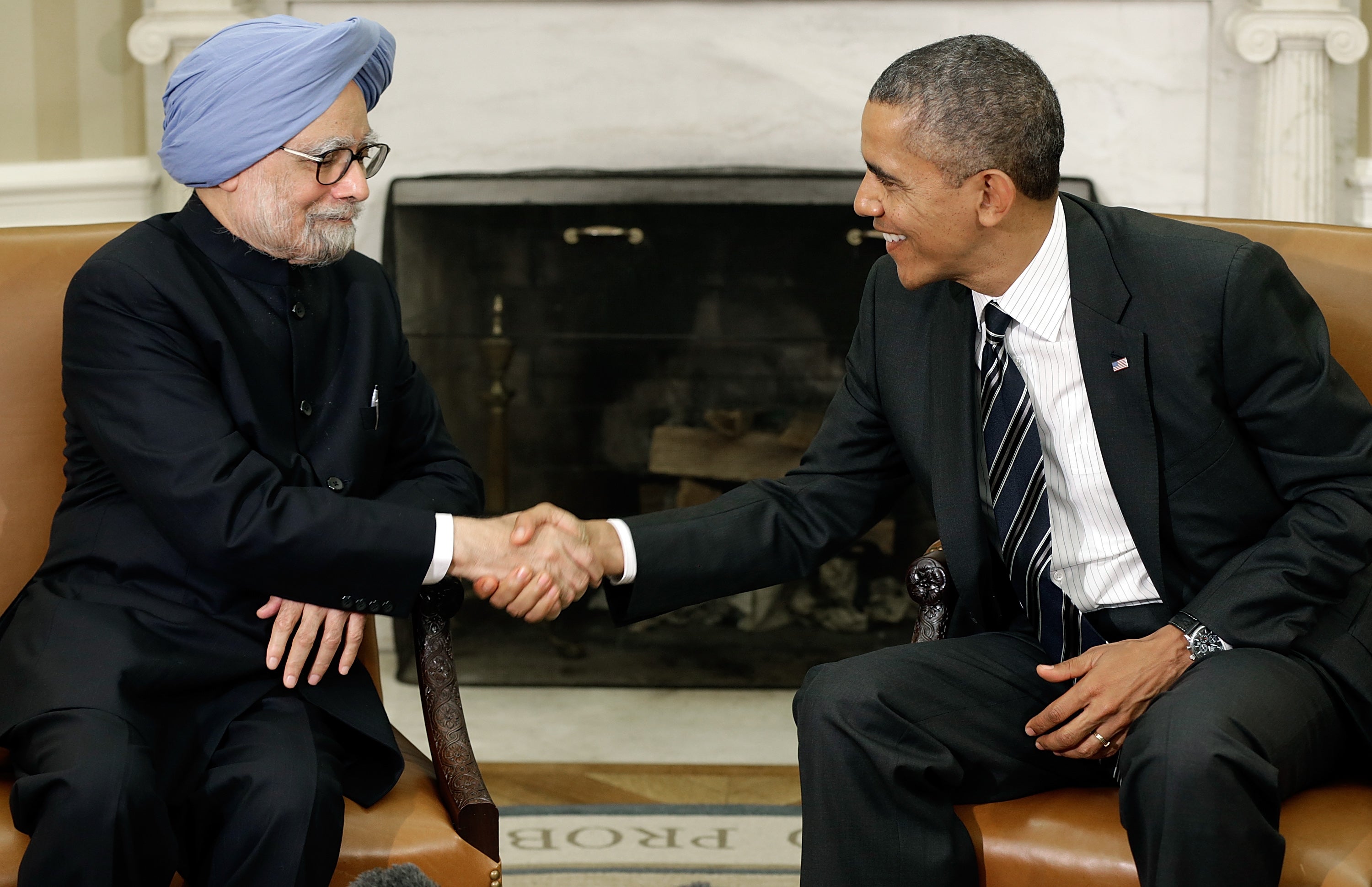 Barack Obama greets Indian prime minister Manmohan Singh in the Oval Office in 2013