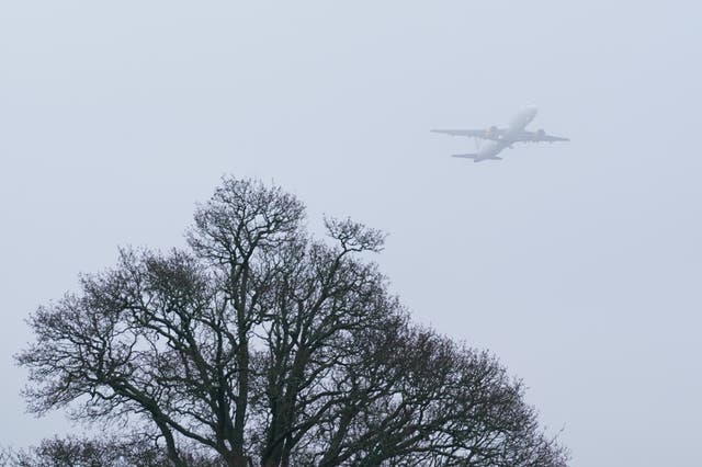 <p>A plane takes off from Gatwick on Saturday </p>