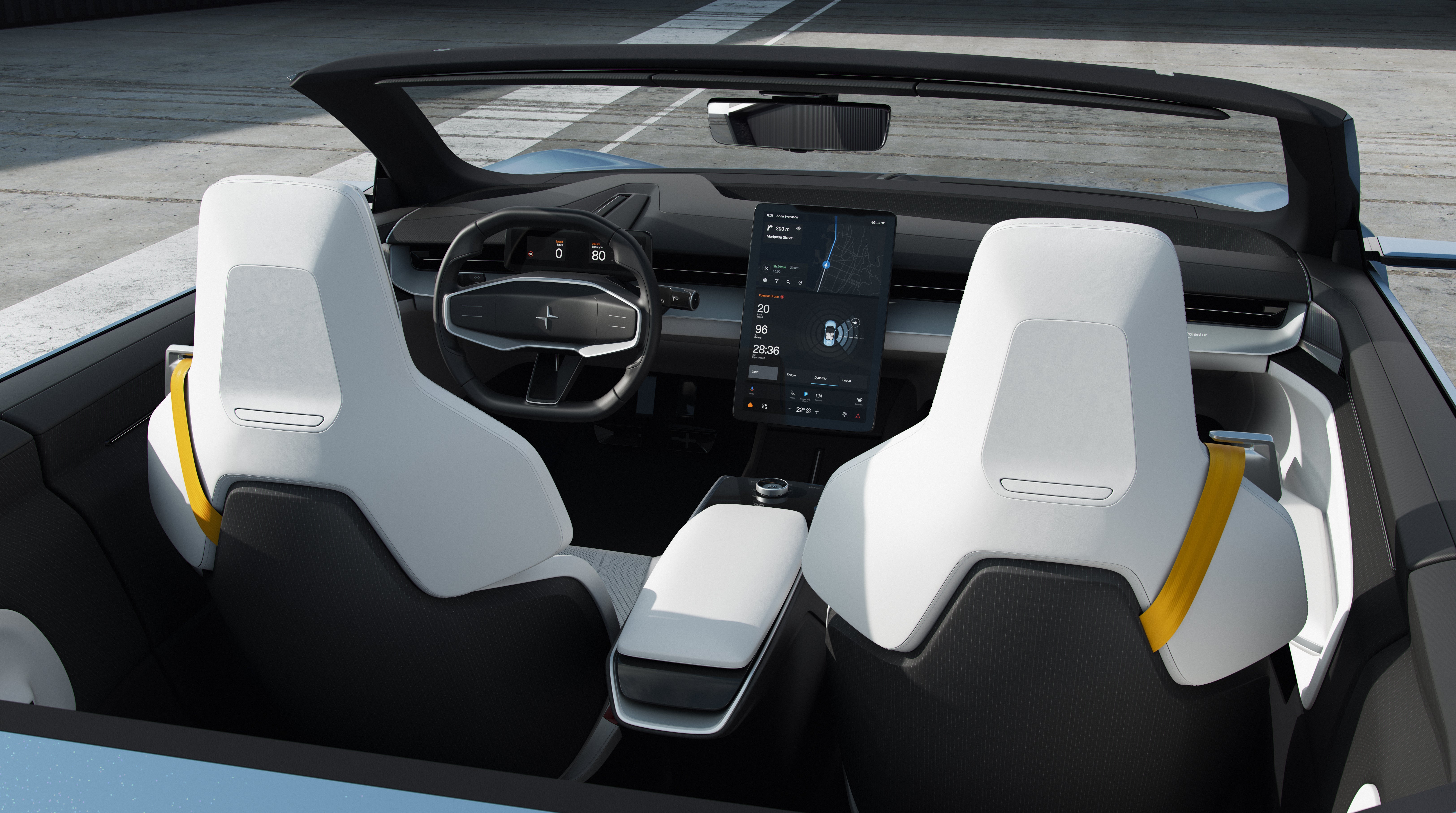 The 2+2 interior features the same touchscreen display as other Polestar cars