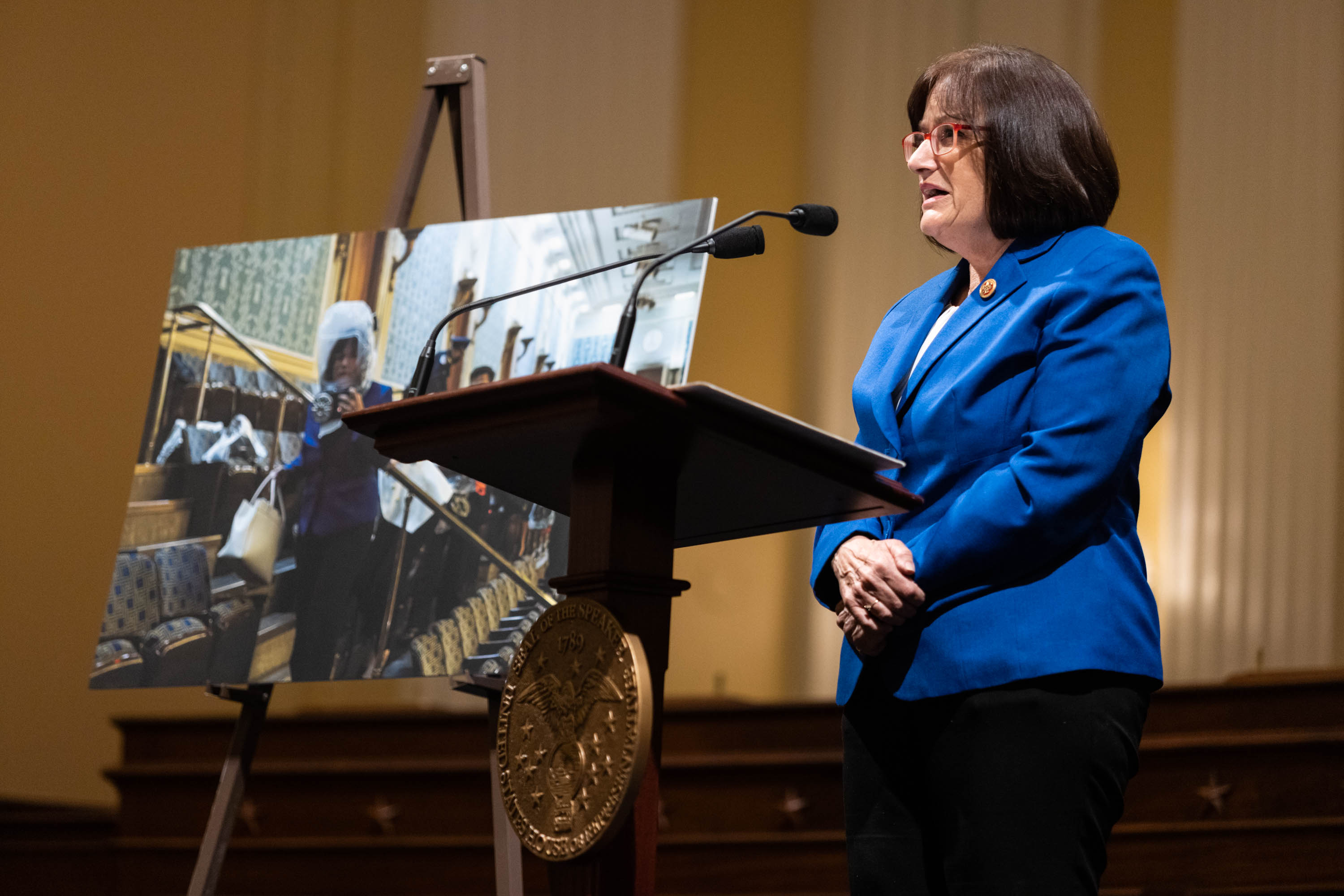 Representative Annie Kuster (D-NH) speaks as members of Congress share recollections of the January 6th attack on the U.S. Capitol on January 6, 2021 in Washington, DC