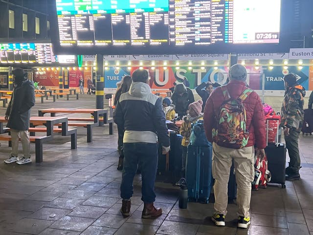 <p>Action station? Passengers waiting outside London Euston, where Avanti West Coast train managers are on strike</p>