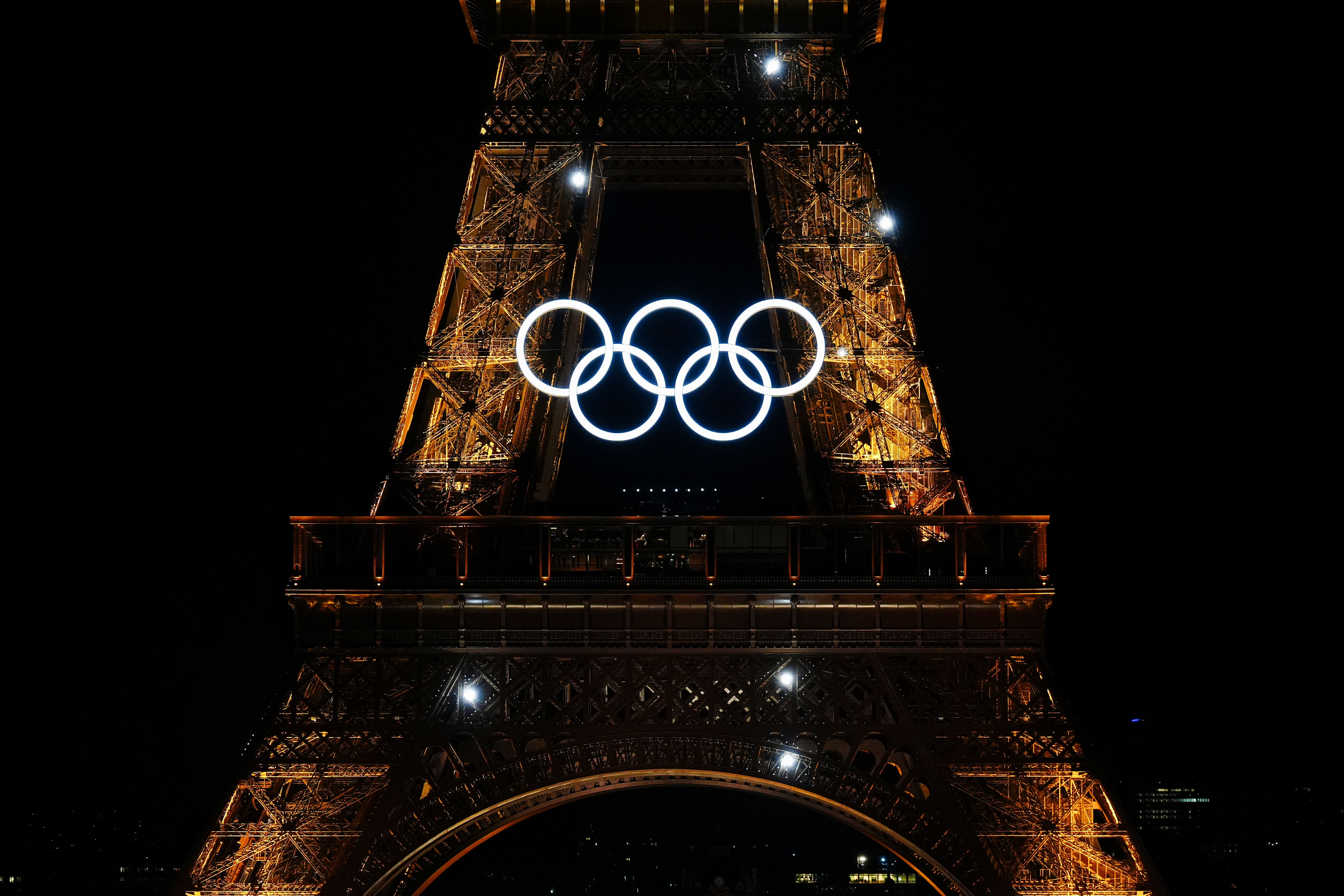 The Olympic Rings on the Eiffel Tower (Mike Egerton/PA)