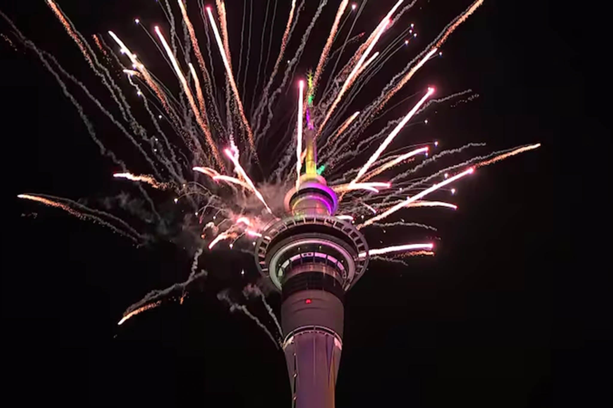 Auckland, on New Zealand’s north island, welcomes in 2025 with a fireworks display at Sky Tower