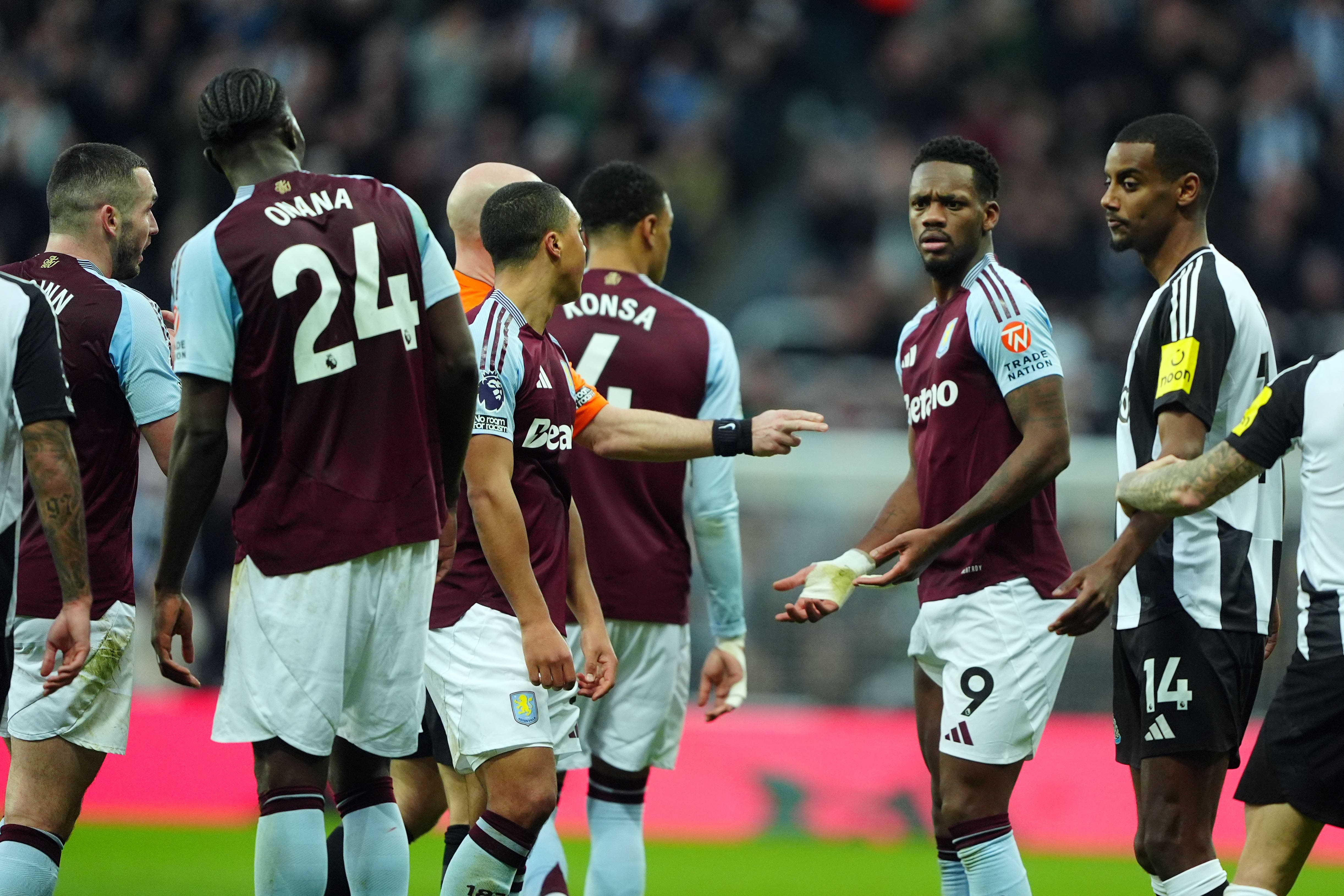 Jhon Duran was sent off against Newcastle (Owen Humphreys/PA)