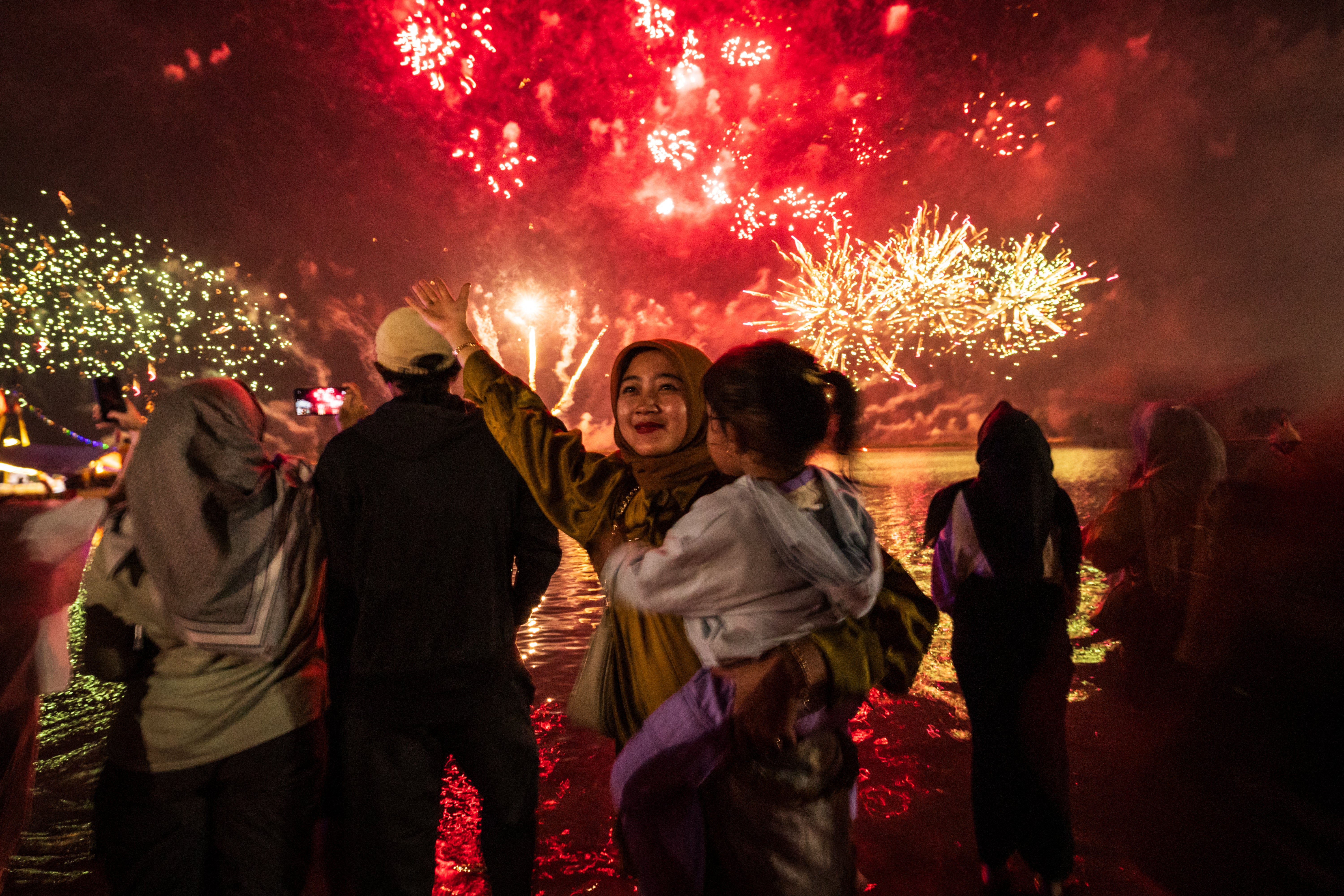 Celebrations at Ancol Beach in Jakarta