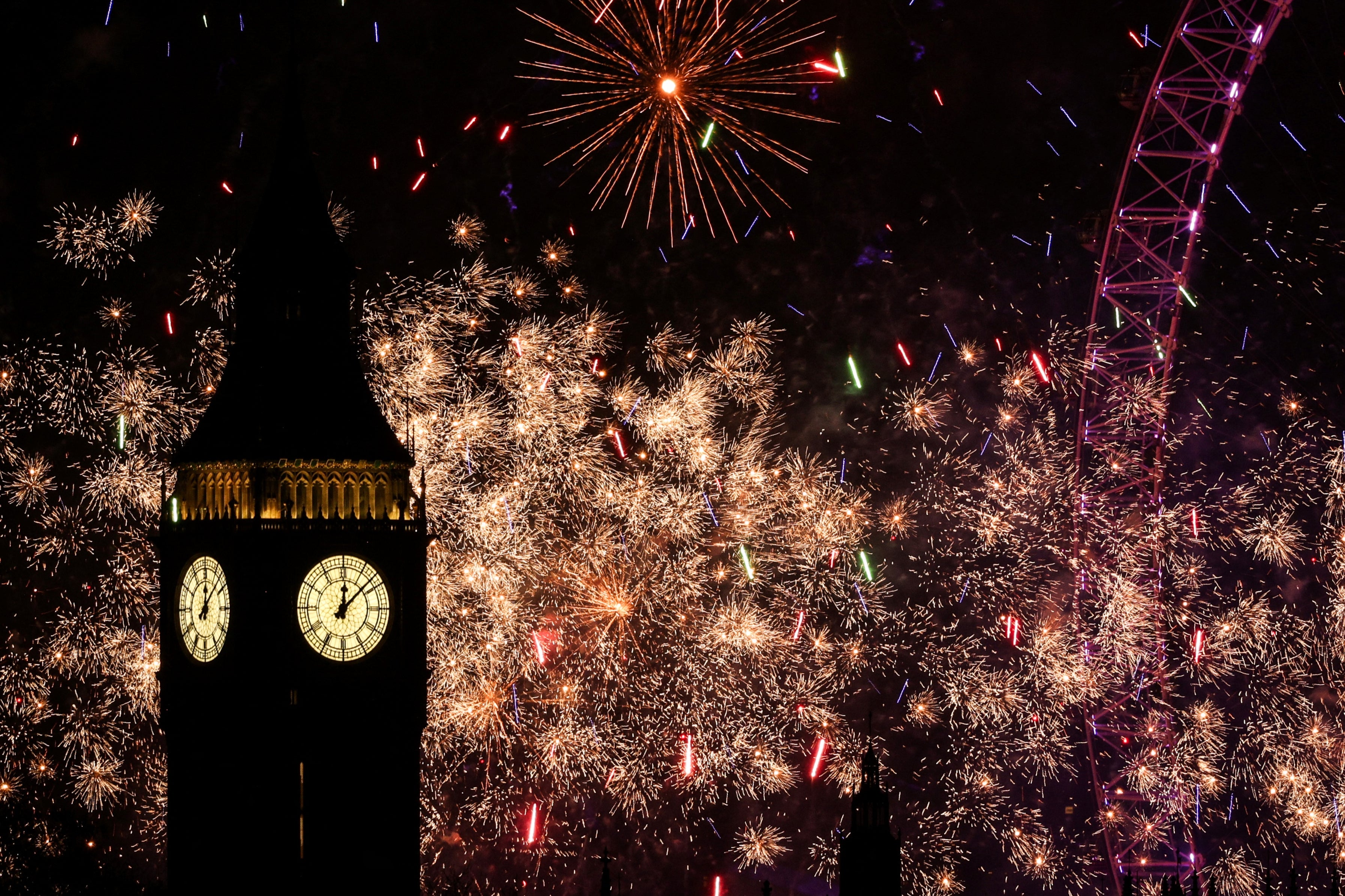 Last year’s New Year’s Eve fireworks around the London Eye and Big Ben