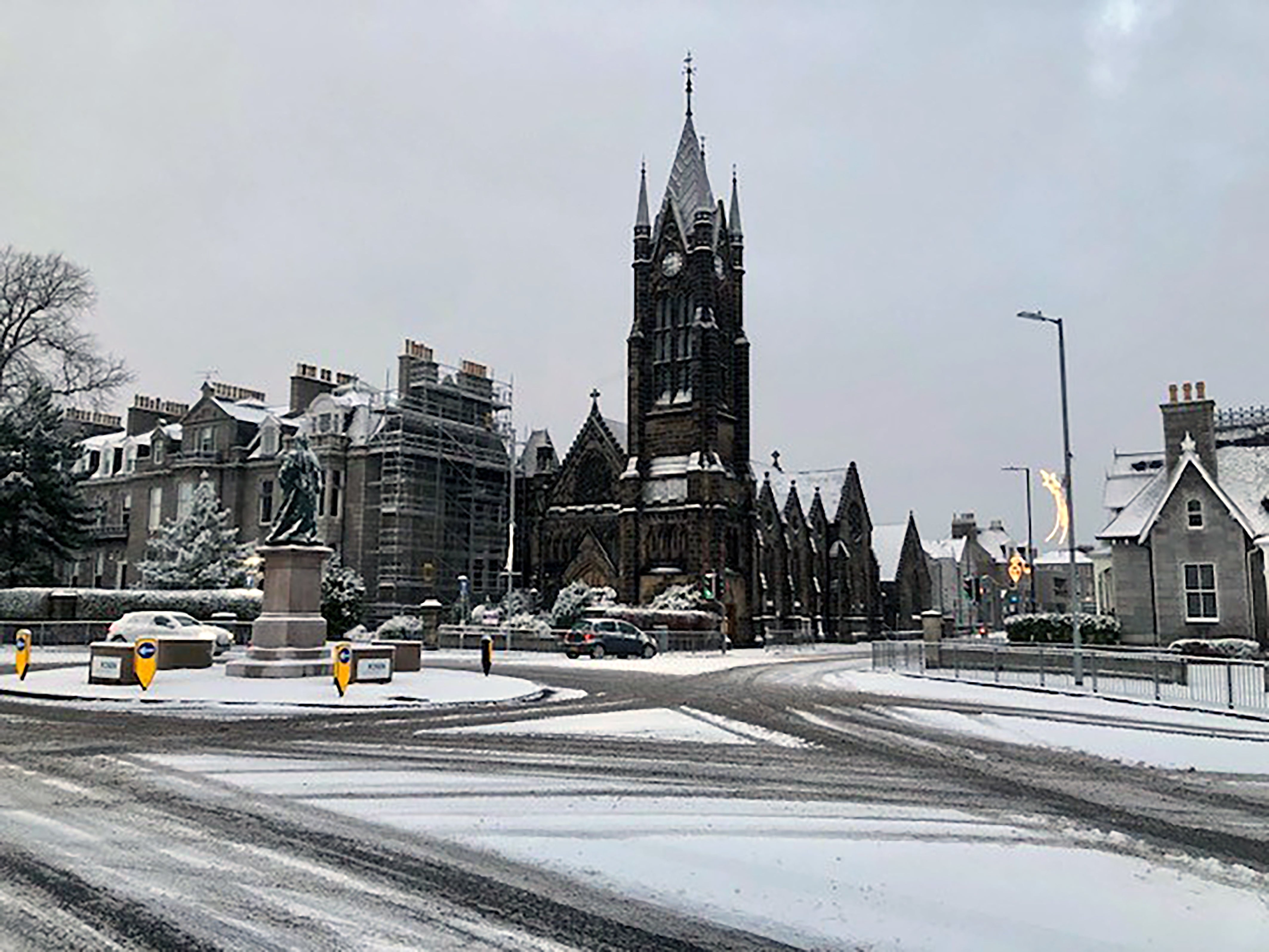 Snow covered the ground in the west end of Aberdeen on Thursday