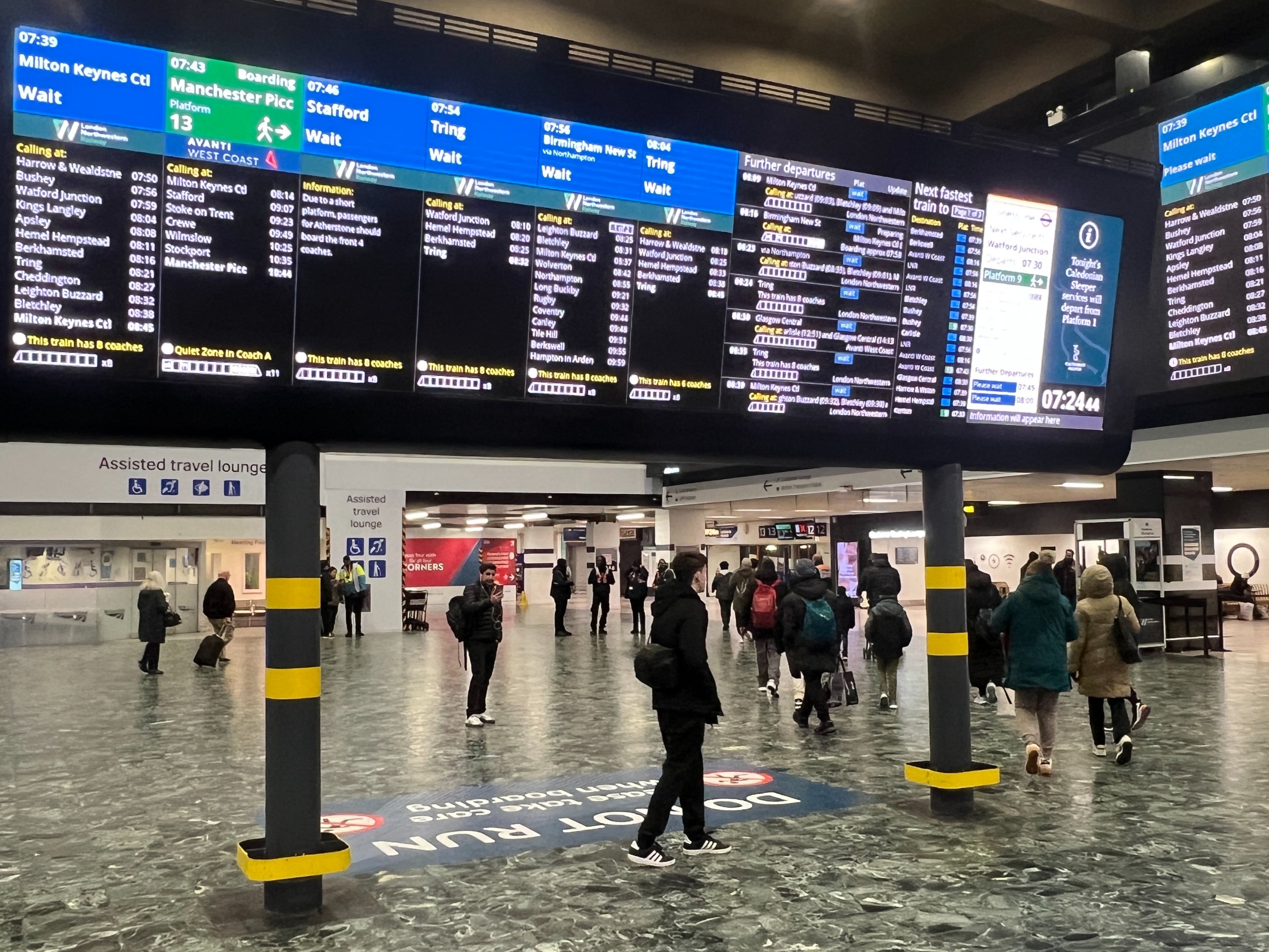 Skeleton service: Passengers at London Euston station on a day when Avanti West Coast train managers walked out