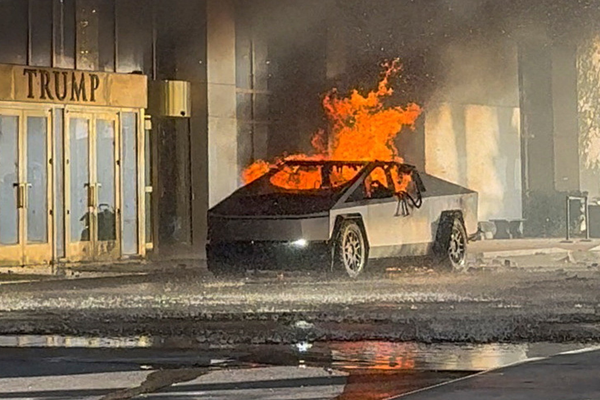 The flaming Cybertruck outside the Trump International Hotel in Las Vegas