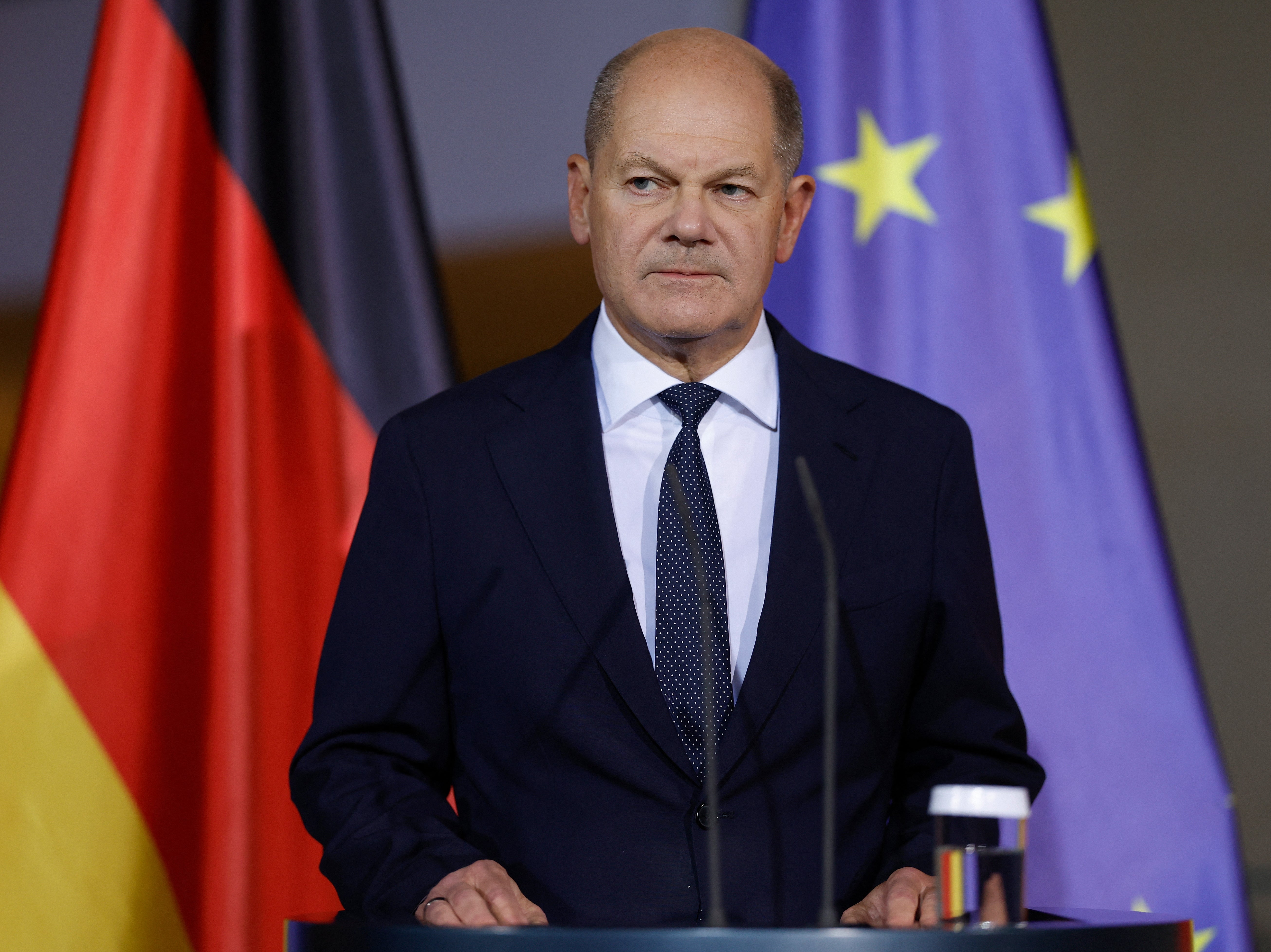 Olaf Scholz at a press conference in Berlin after a coalition committee meeting in November 2024