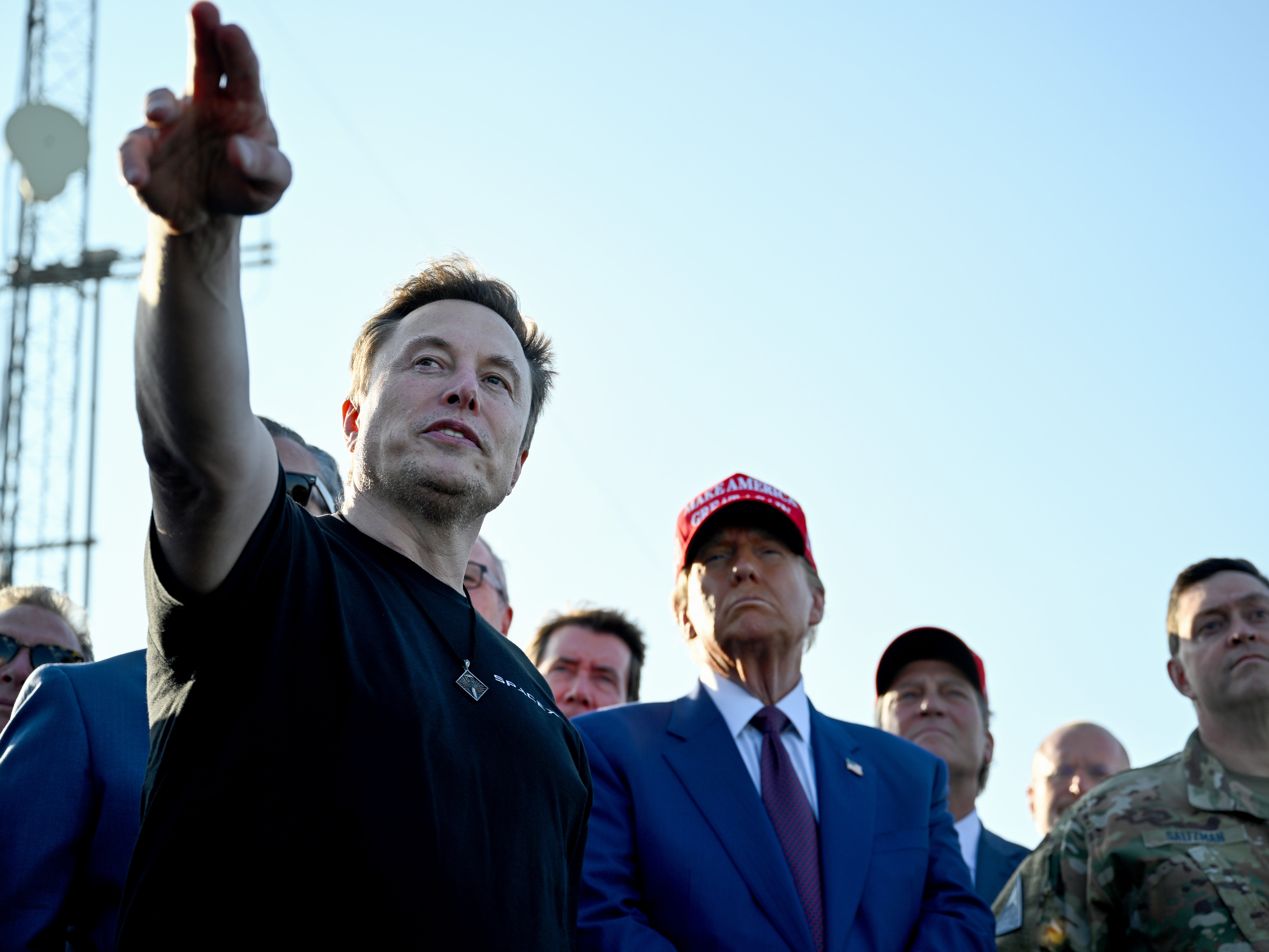 Elon Musk speaks with Donald Trump at a viewing of the SpaceX Starship rocket in Brownsville, Texas in November 2024