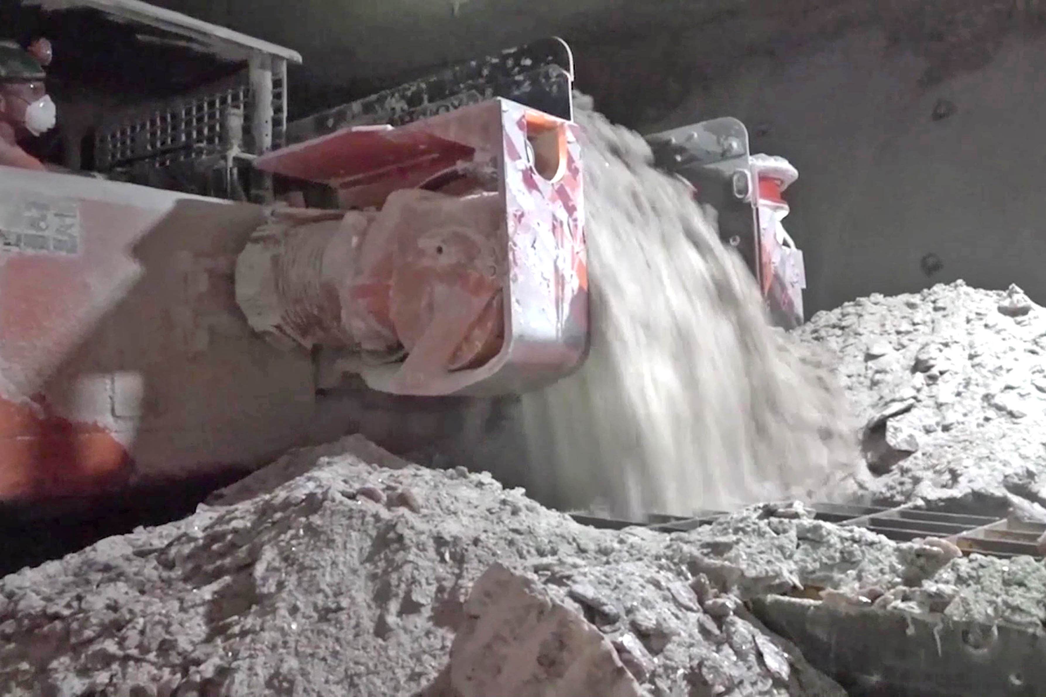 Grab from PA video of workers in Boulby Mine, in North Yorkshire, one of only two places in England where the salt used on the country’s roads is mined (Dave Higgens/PA)