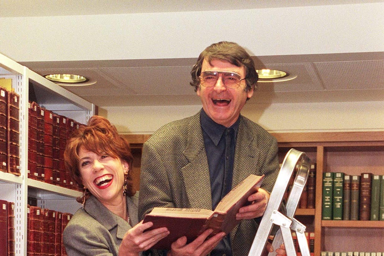 David Lodge, pictured with fellow author Kathy Lette, has died aged 89 (Fiona Hanson/PA)