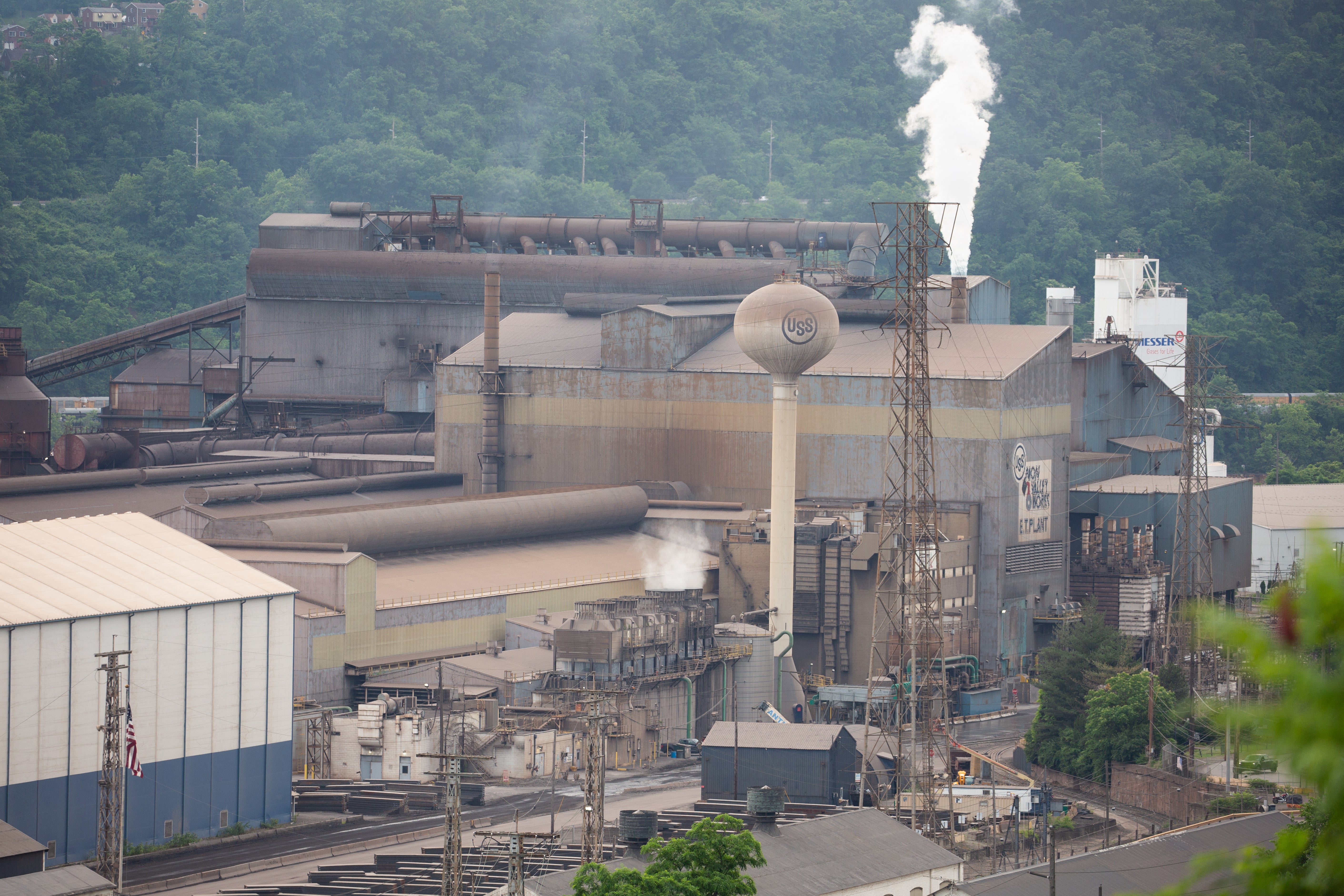 The US Steel Mon Valley Works Edgar Thomson Plant along the Monongahela River in Braddock, Pennsylvania, as seen from North Braddock, Pennsylvania, on June 4, 2024. US President Joe Biden has decided to block the proposed $14.9 billion purchase of US Steel by Japan’s Nippon Steel,.