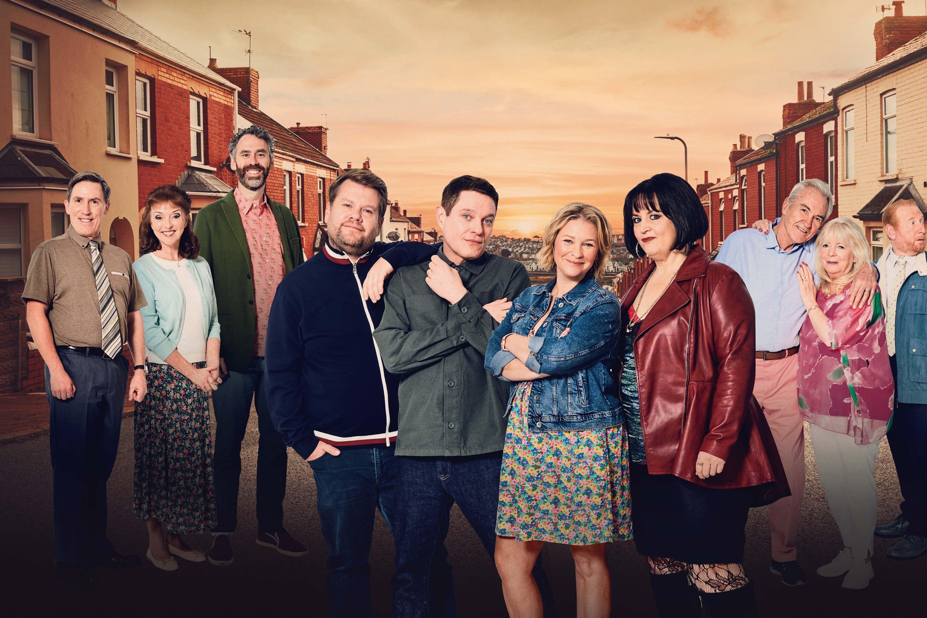 The cast from Gavin and Stacey: The Finale, Bryn (ROB BRYDON), Gwen (MELANIE WALTERS), Jason (ROBERT WILFORT), Smithy (JAMES CORDEN), Gavin (MATHEW HORNE), Stacey (JOANNA PAGE), Nessa (RUTH JONES), Mick (LARRY LAMB), Pam (ALISON STEADMAN), Peter (ADRIAN SCARBOROUGH), Dawn (JULIA DAVIS) (Tom Jackson/PA)