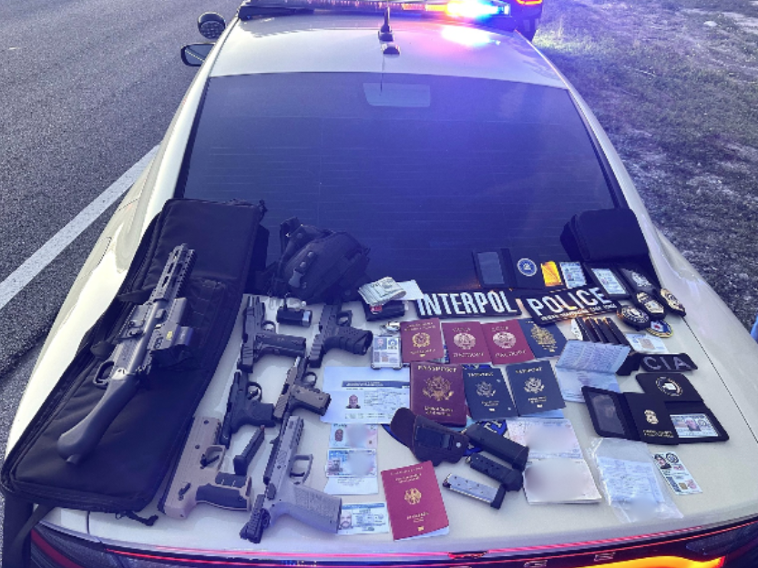 Troopers say they discovered a cache of weapons and fake IDs in Jorge Alberto Alfonso’s truck, along with bottles of unlabeled prescription drugs