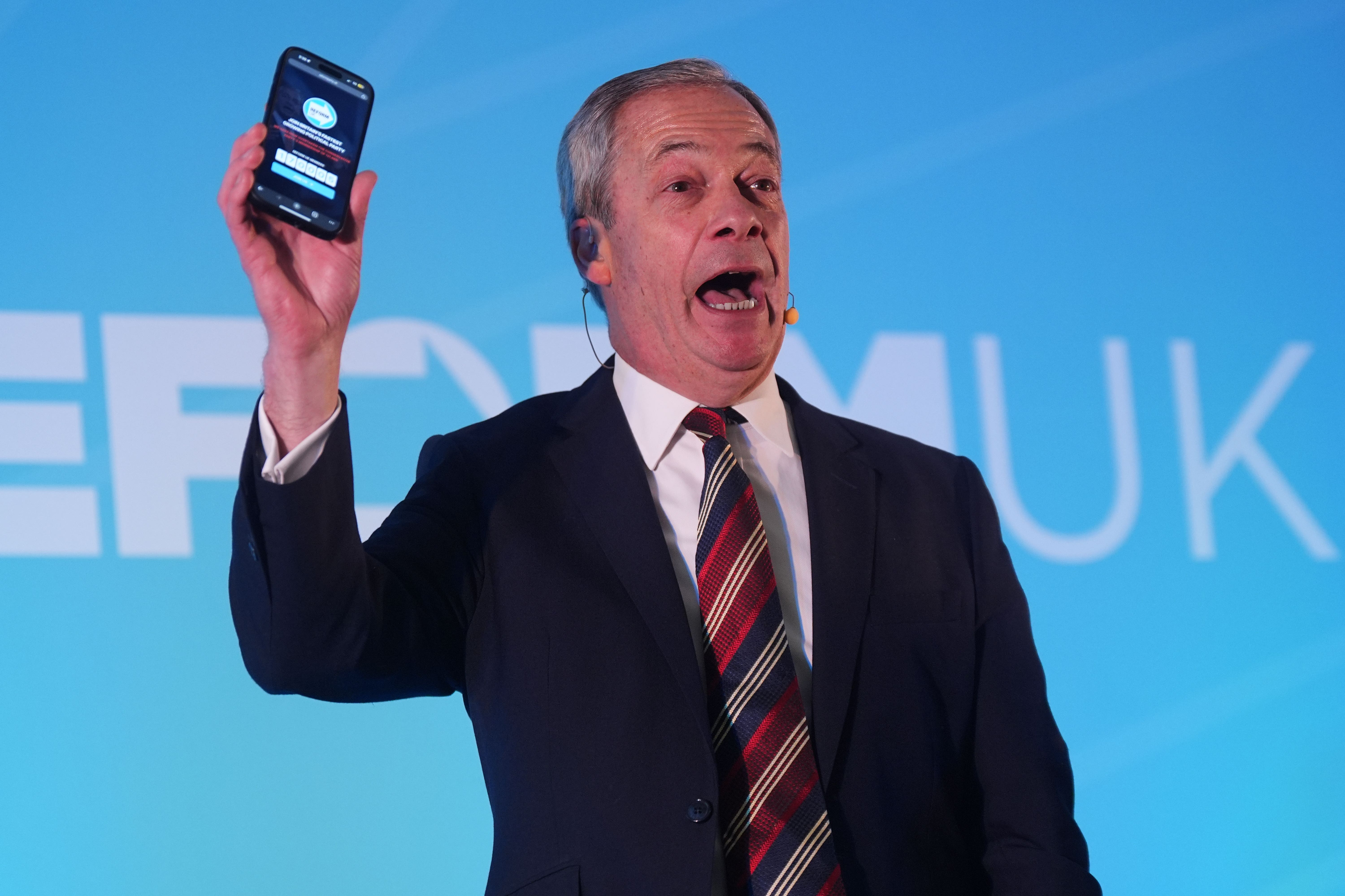 Nigel Farage has been arguing with Kemi Badenoch over membership figures since Boxing Day (Yui Mok/PA)