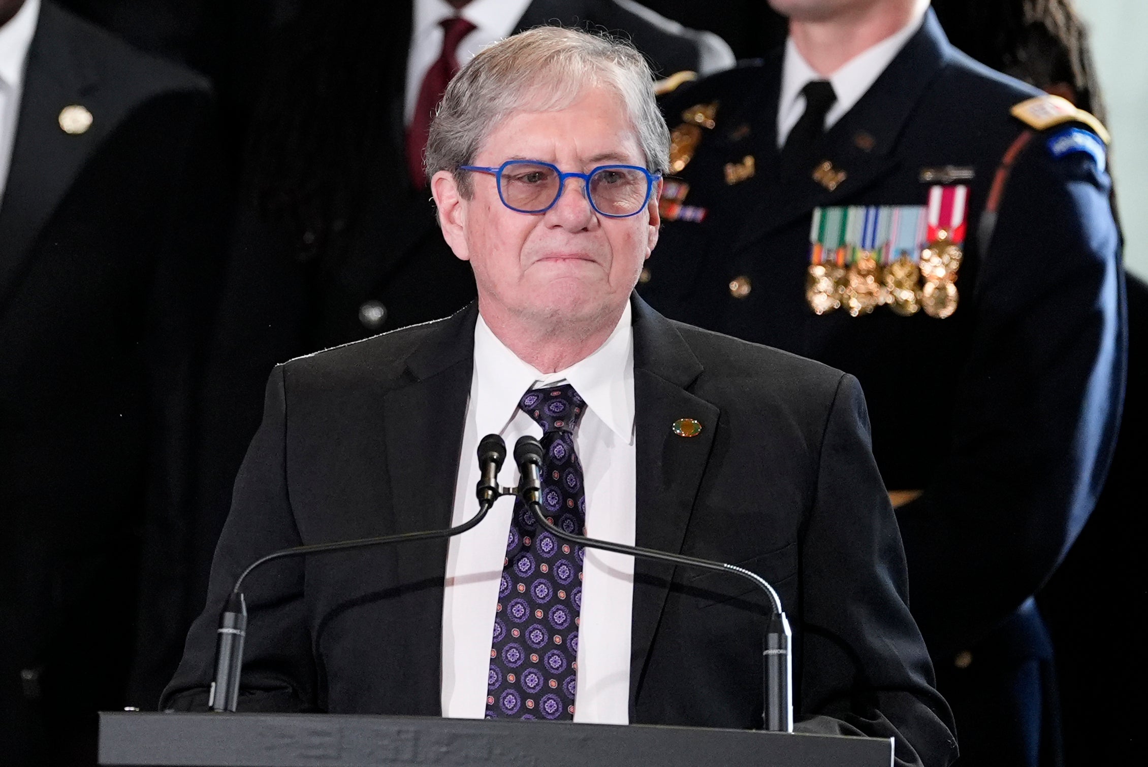 James ‘Chip’ Carter speaks at his father’s private memorial at the Carter Presidential Center